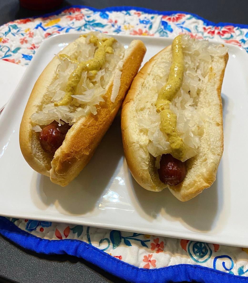 It was nothing fancy, just Nathan’s hot dogs with Kraut and Mustard