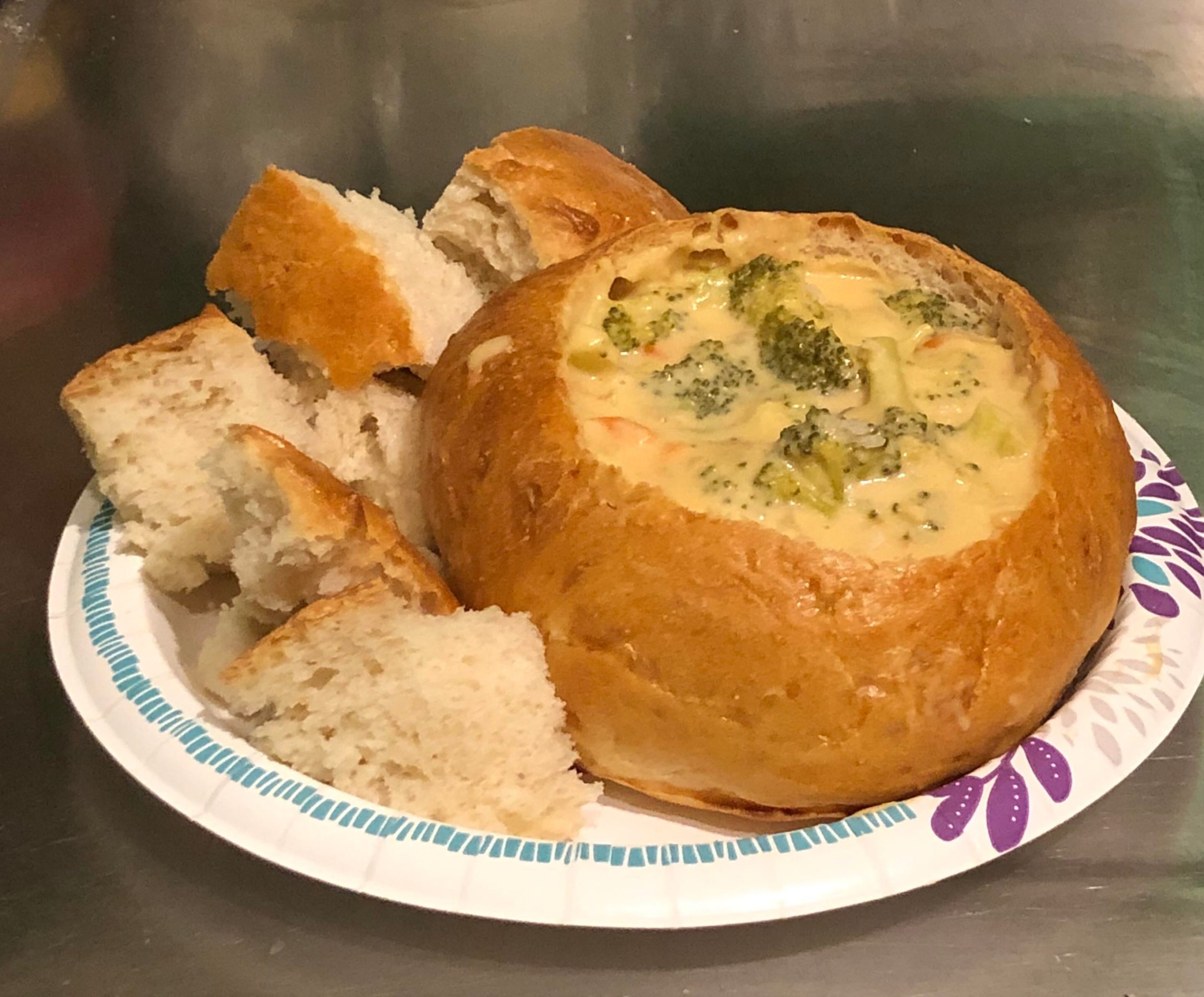 Homemade BreadBowl and Broccoli Cheese Soup. Dining and Cooking