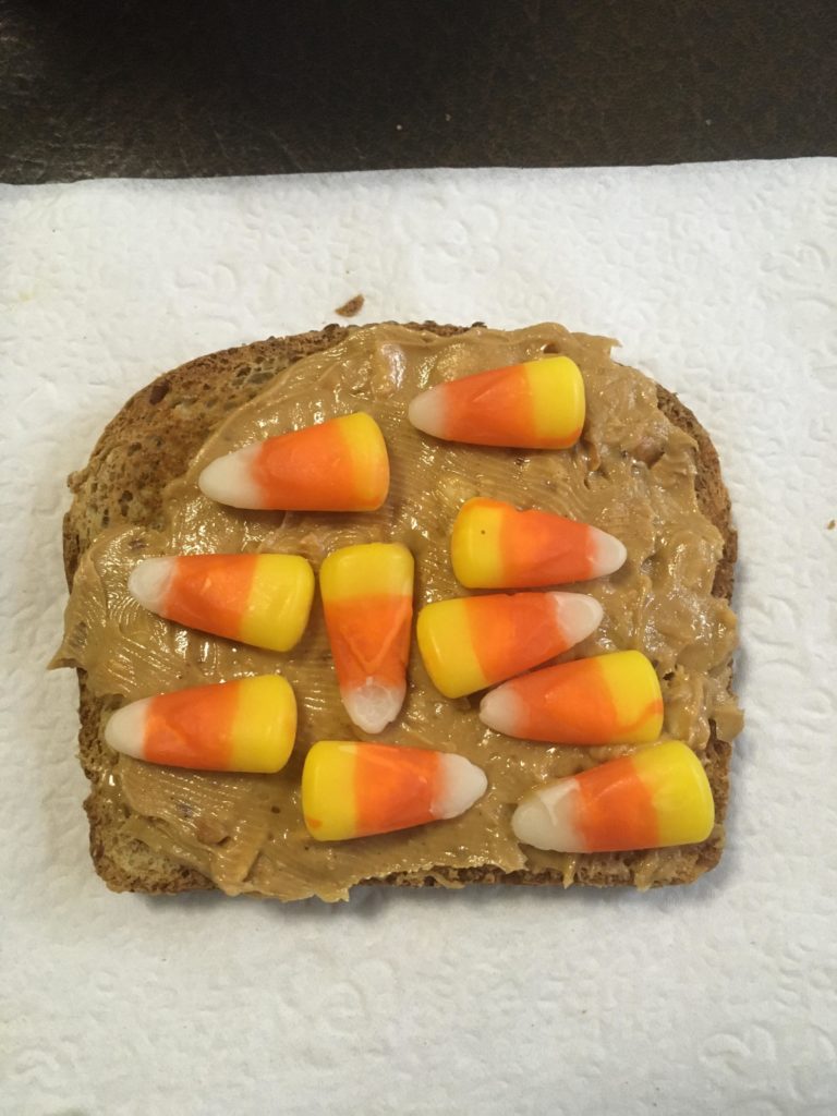 This morning’s breakfast: seasonal peanut butter toast.