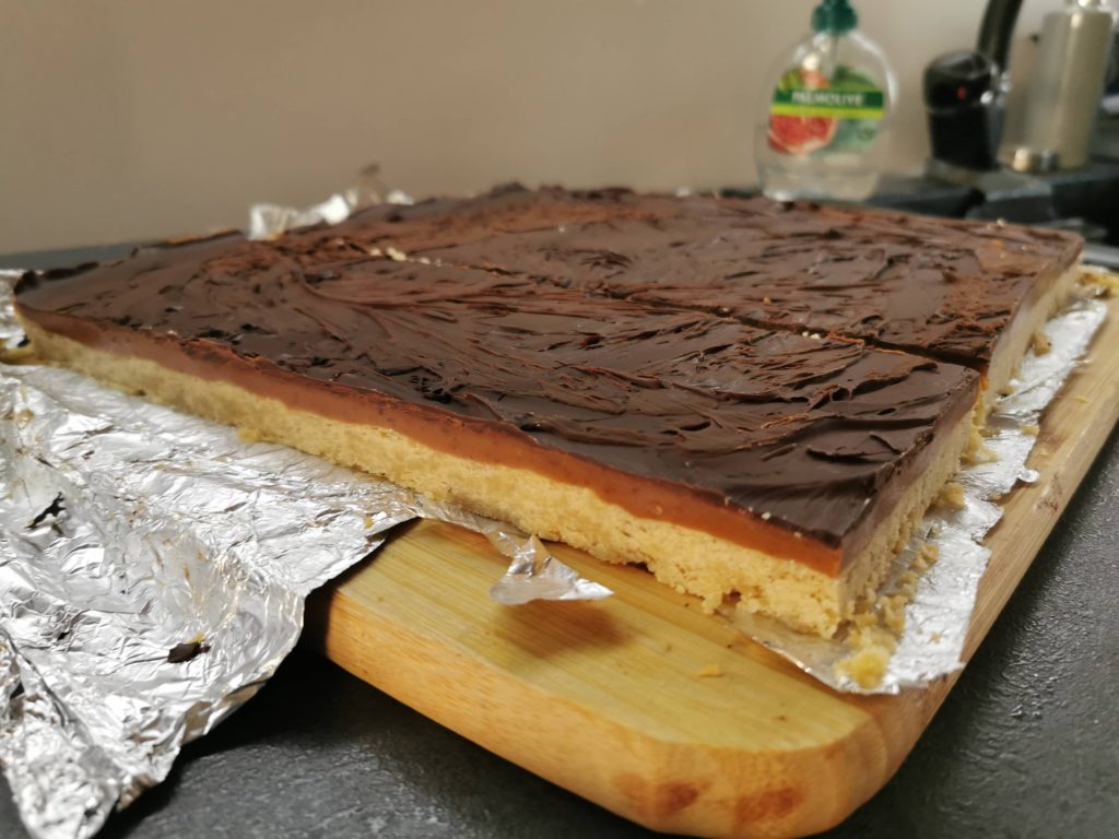 Millionaires shortbread. Recipe by Babish, executed by me.