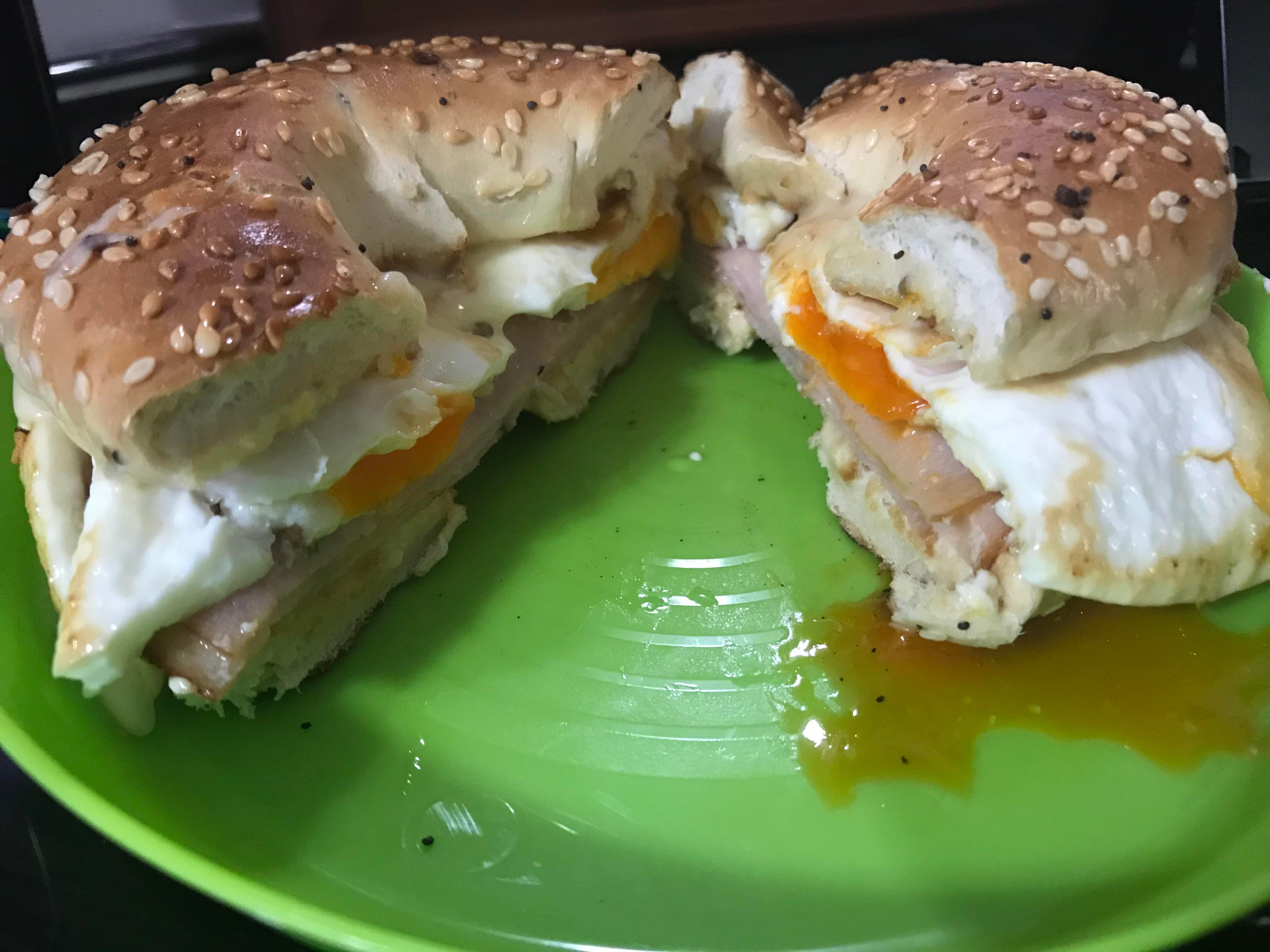 Made and ate a breakfast bagel! Everything bagel, cream cheese, 2