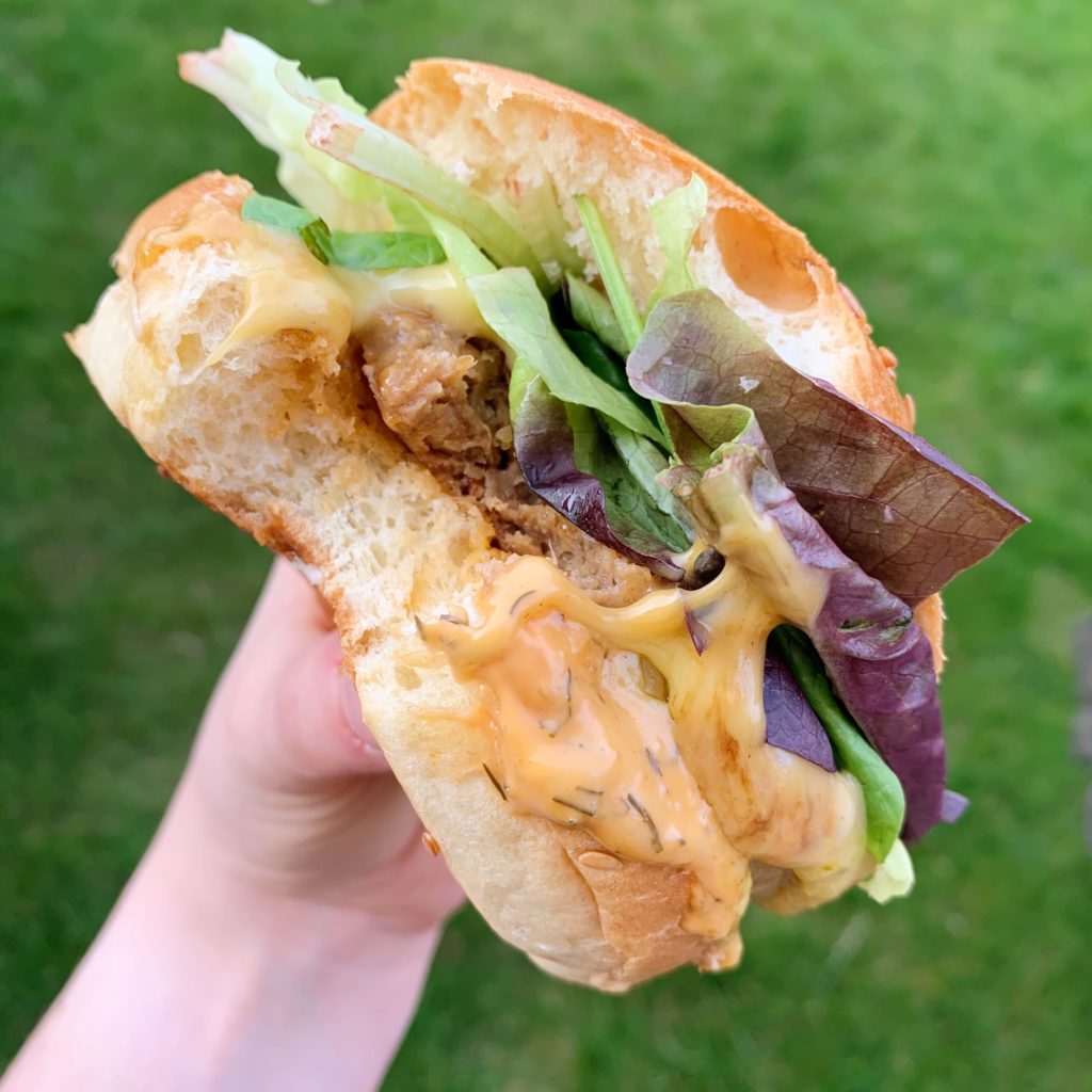 Applewood smoked cheese with a smoked jackfruit burger!