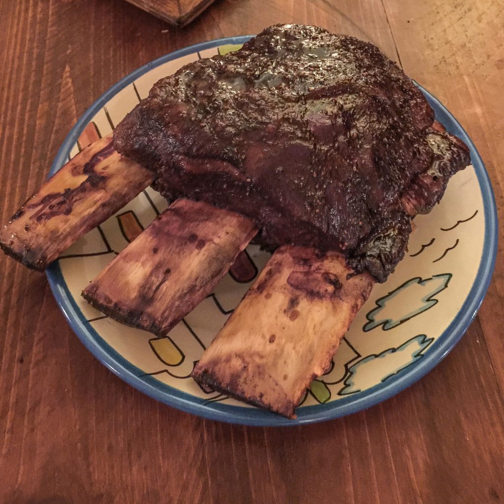 Costco plate beef ribs, in the bath for 26 hours at 135°F then smoked with hickory for five hours at 250°F. If you see them, buy them!
