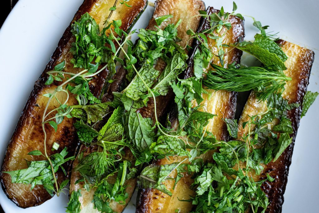 Grilled zucchini with herbs