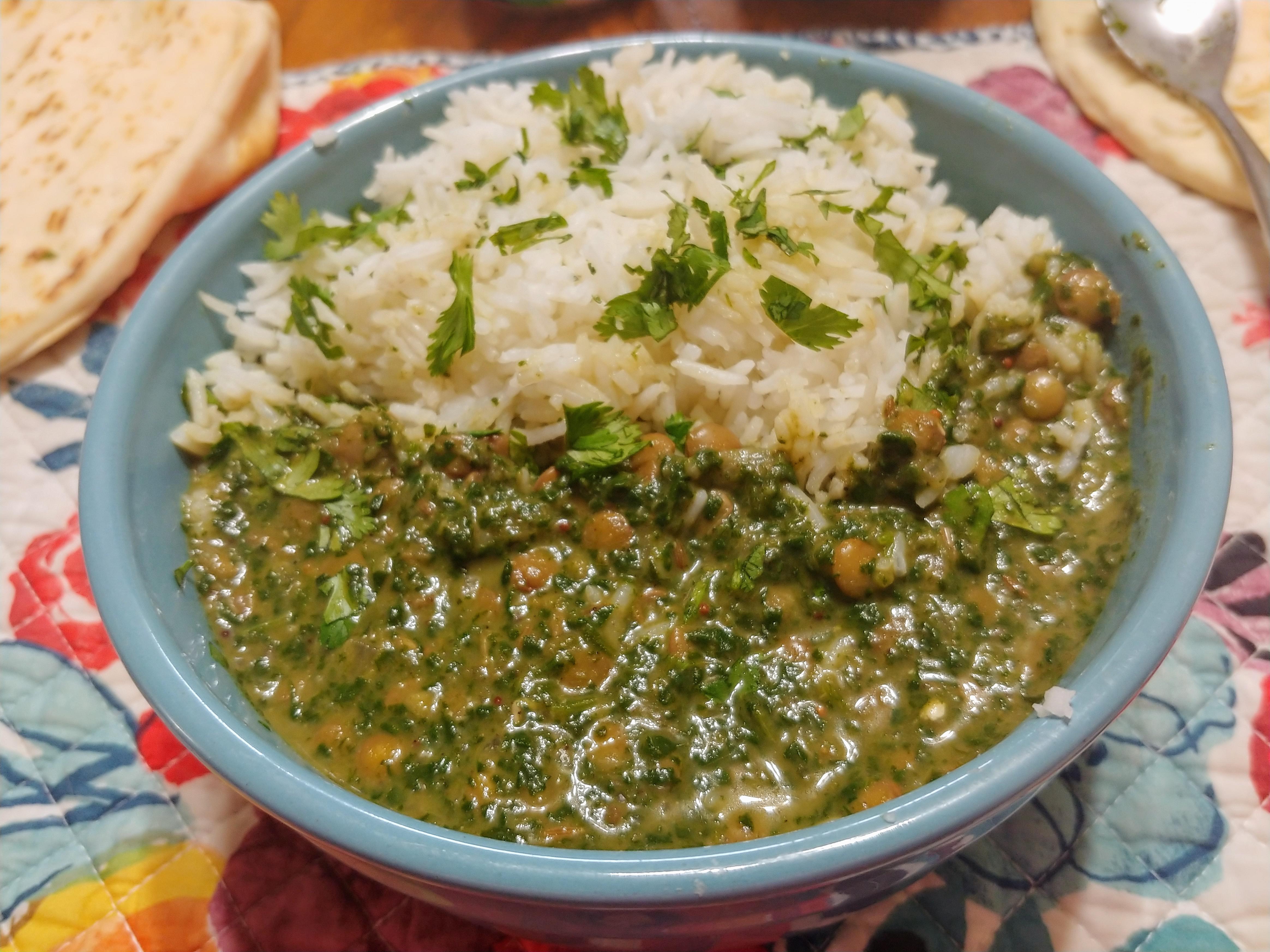 Spinach lentil dal and jasmine rice. I'll pretty much try any recipe that requires pureeing