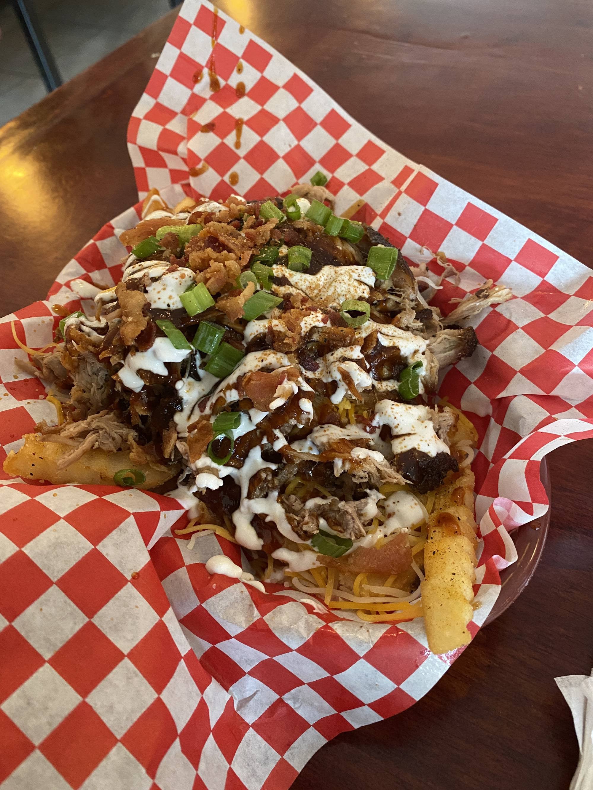 Loaded BBQ Fries from a local BBQ joint Dining and Cooking