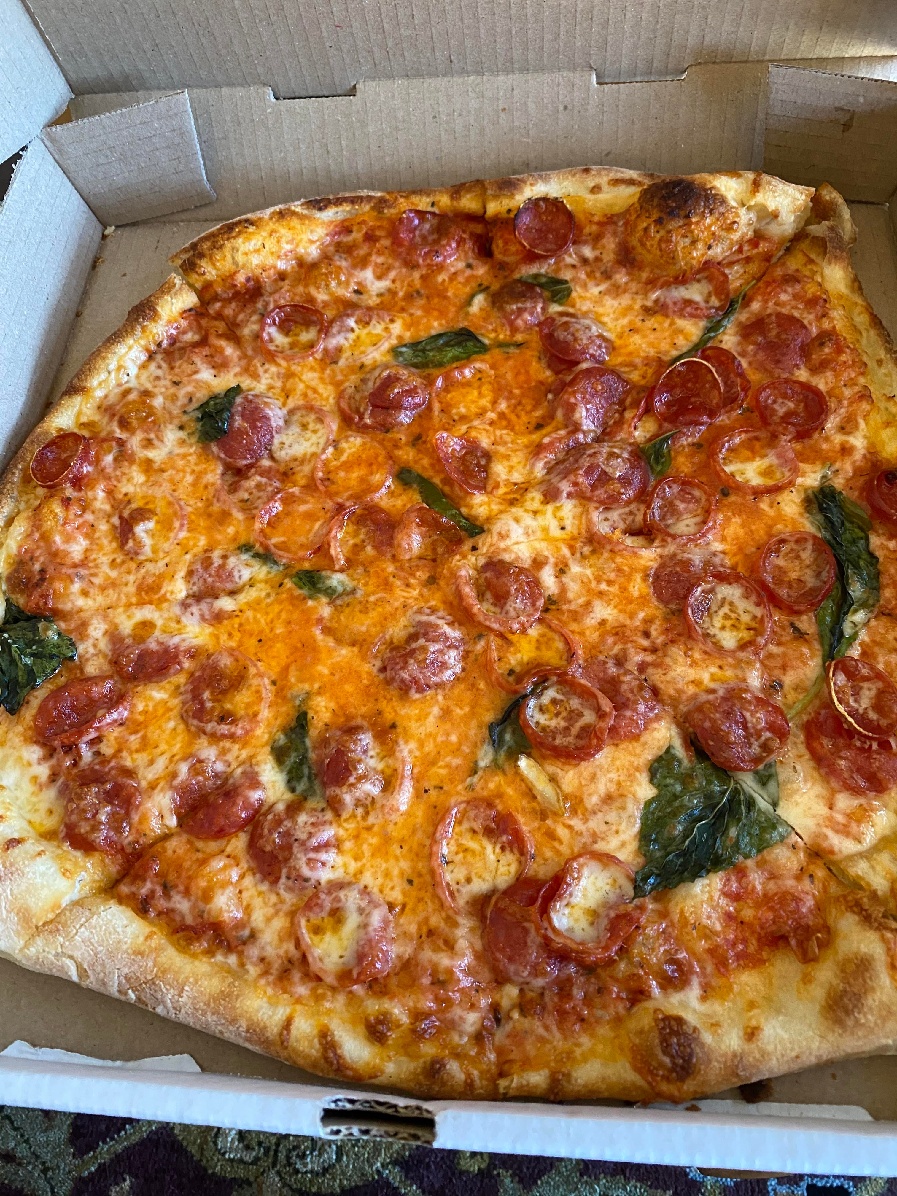 Pepperoni, Basil, and Provolone. Antonio’s Pizza Estes Park Dining