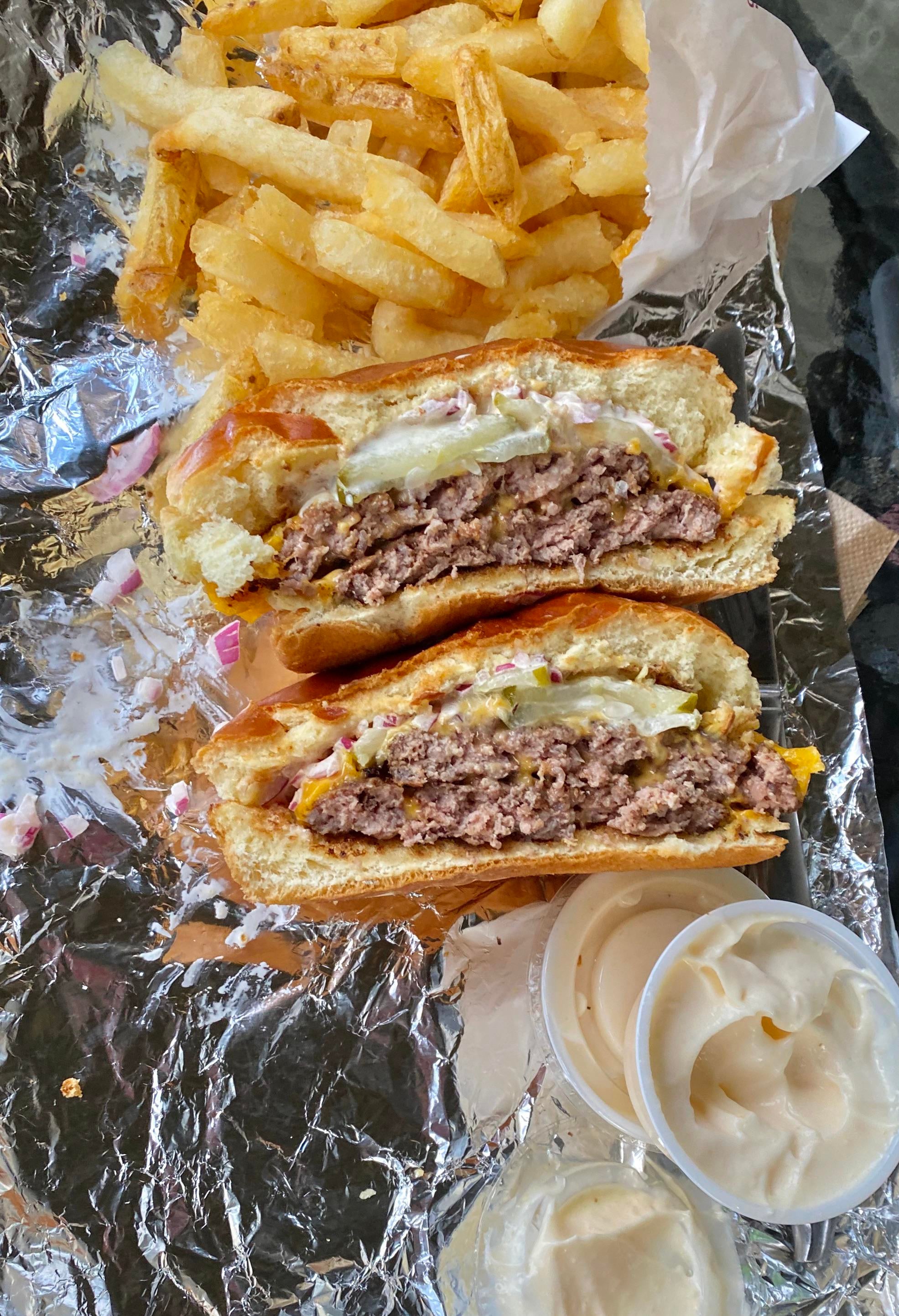a small cheval burger w/ extra garlic aioli on the side 🤤 Dining and Cooking