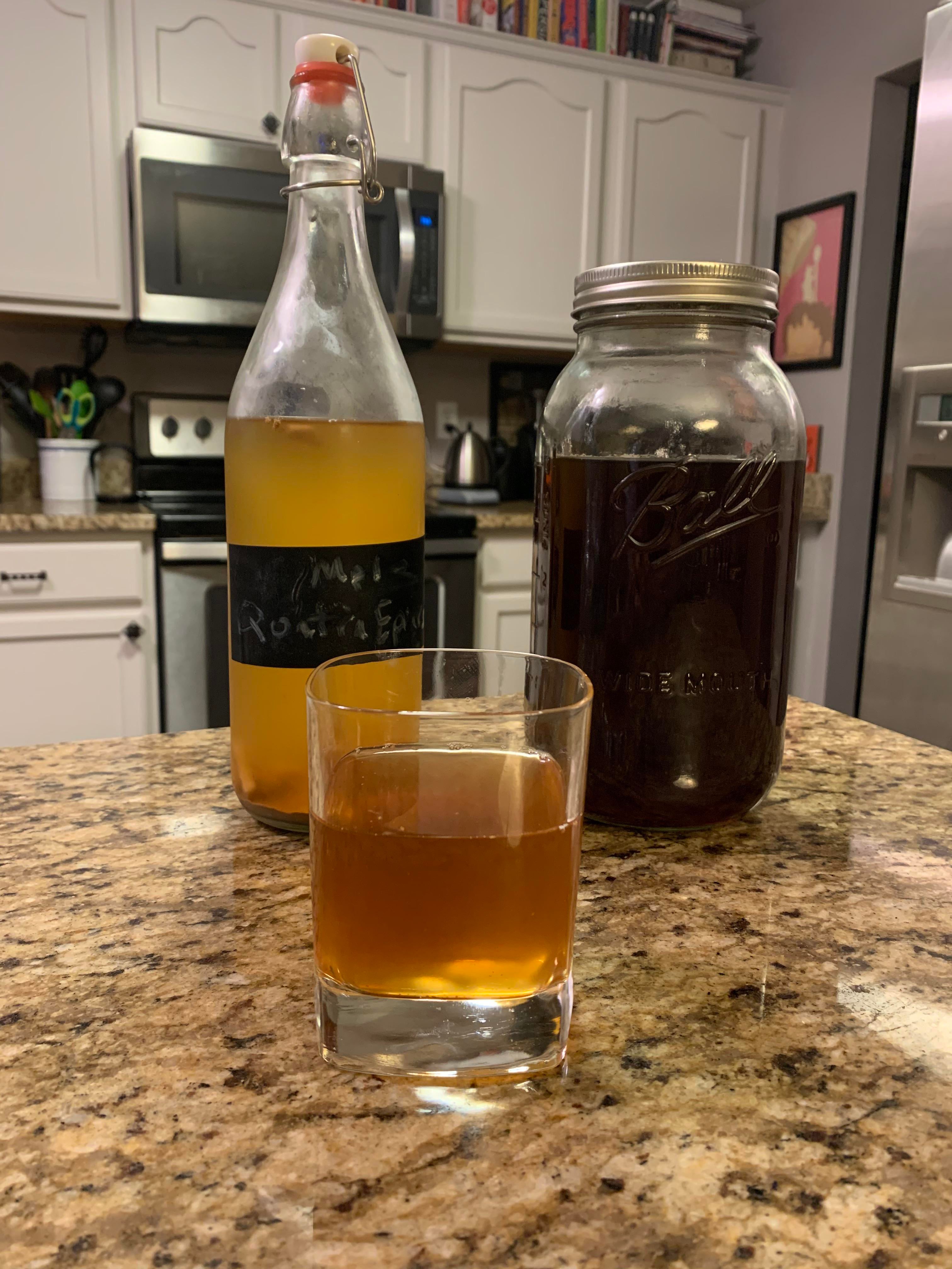 Sous Vide Home Roasted Coffee Liqueur with Maple Kombucha, steeped with