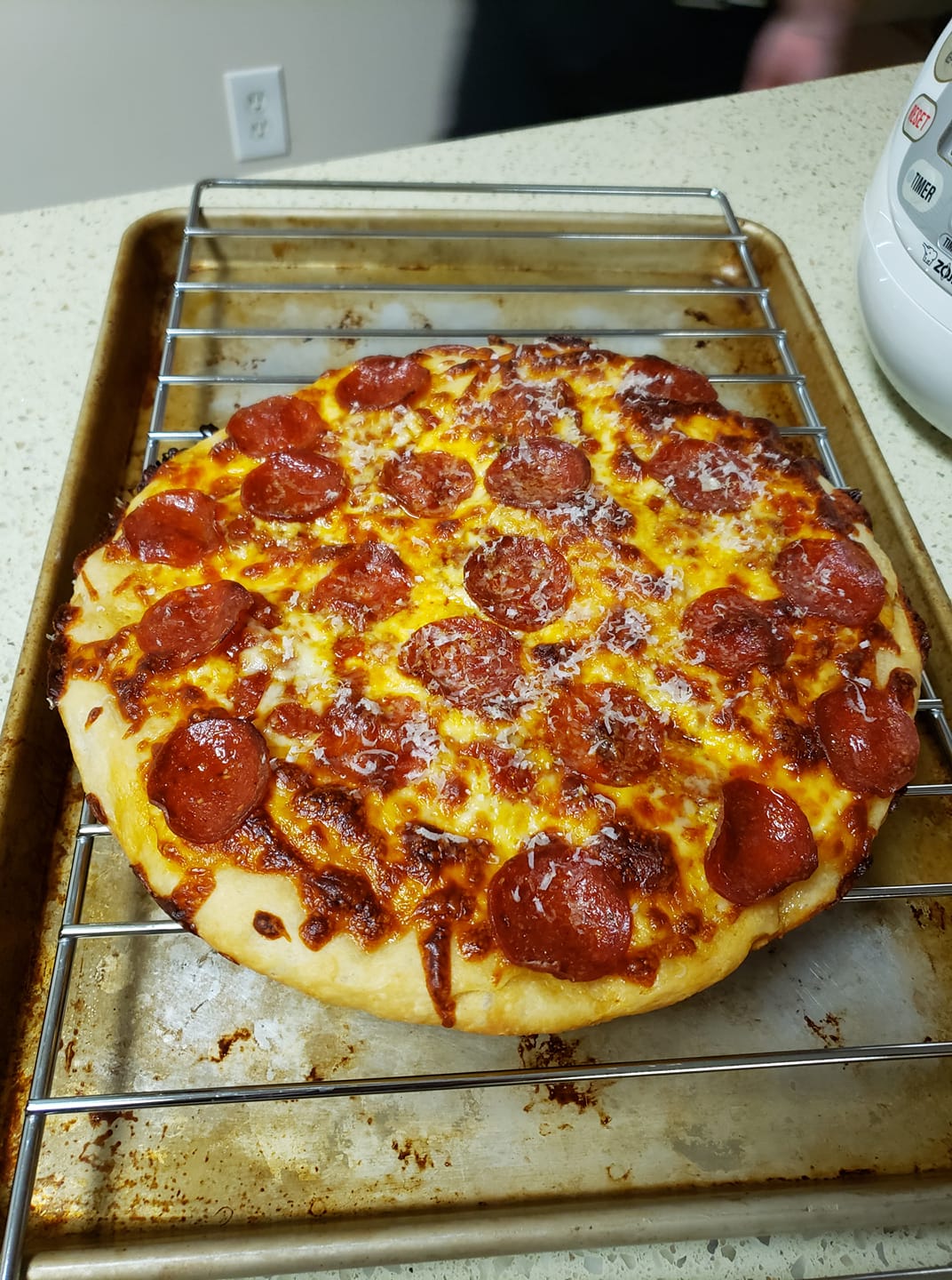Made King Arthur's Crispy Cheesy Pan Pizza last night. Turned out
