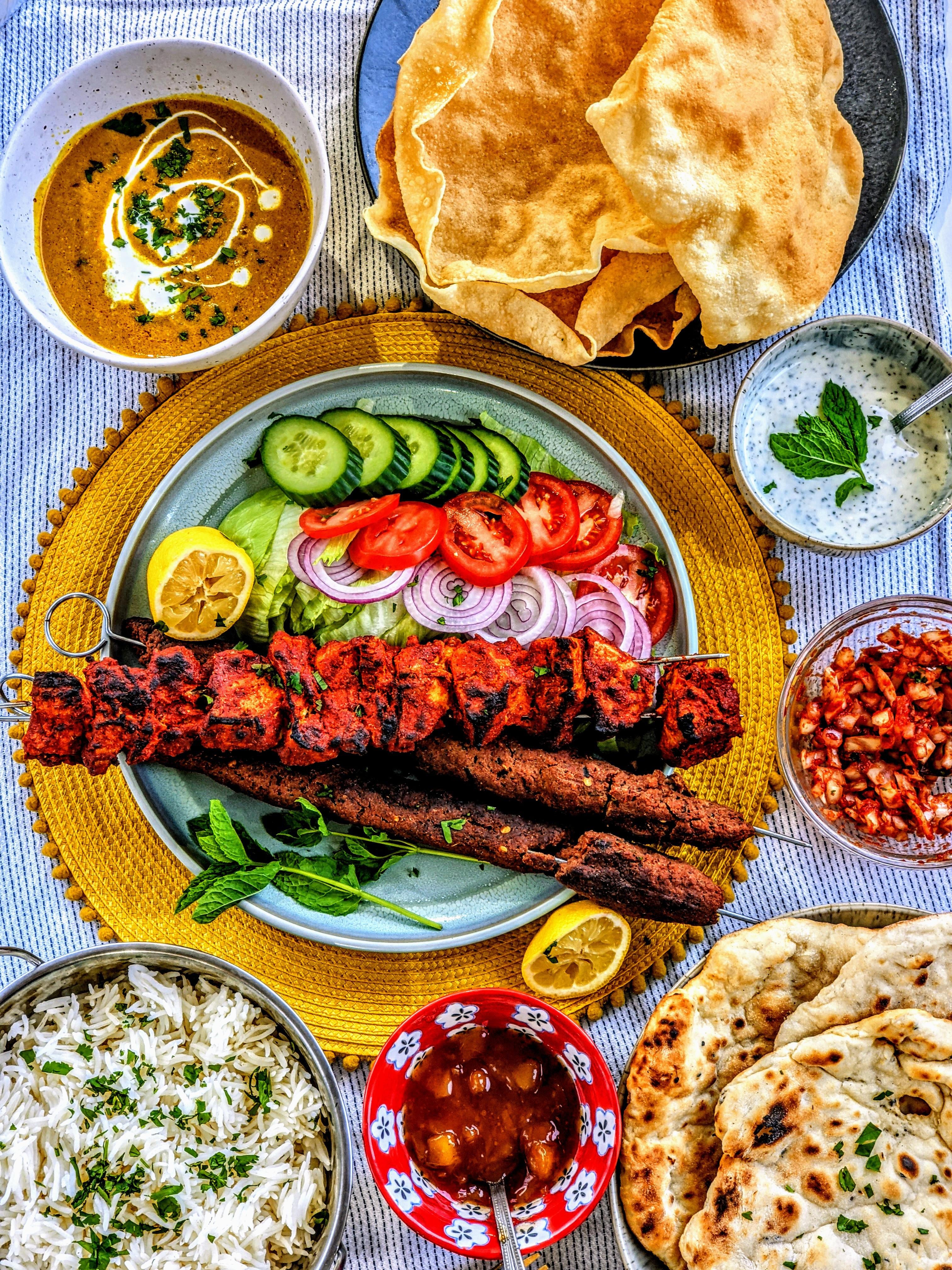 Homemade Vegan Indian Fakeaway Tofu Tikka Koftas Fluffy Naan Poppadoms Korma Sauce Dips Dining And Cooking