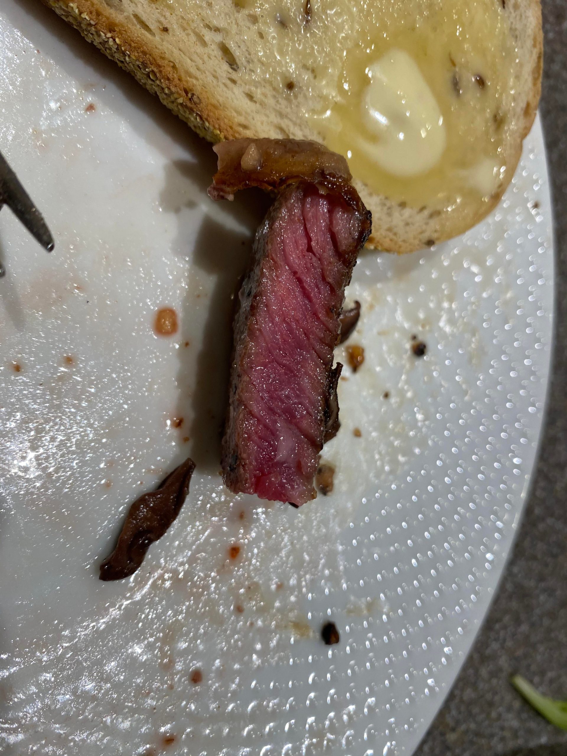 Thin frozen steaks from lock down. Nailed the timing on hot cast iron