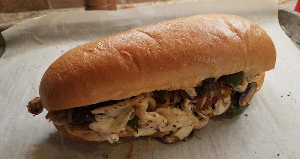 Chicken Sandwich with Onions, Peppers, Mushrooms, Provolone and Chipotle Mayo