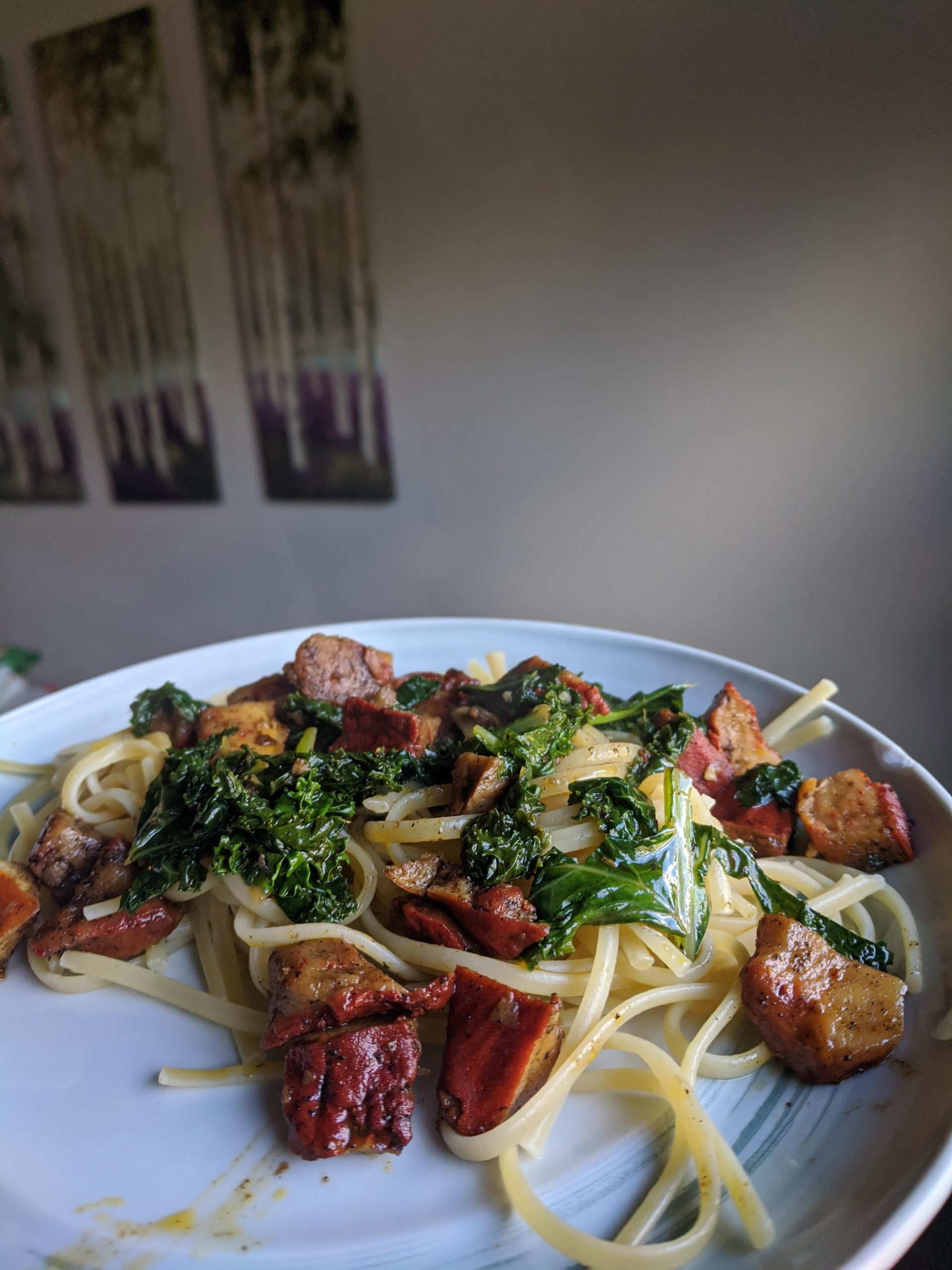 Lobster (mushroom) pasta! Tastes just like the real thing! Dining and