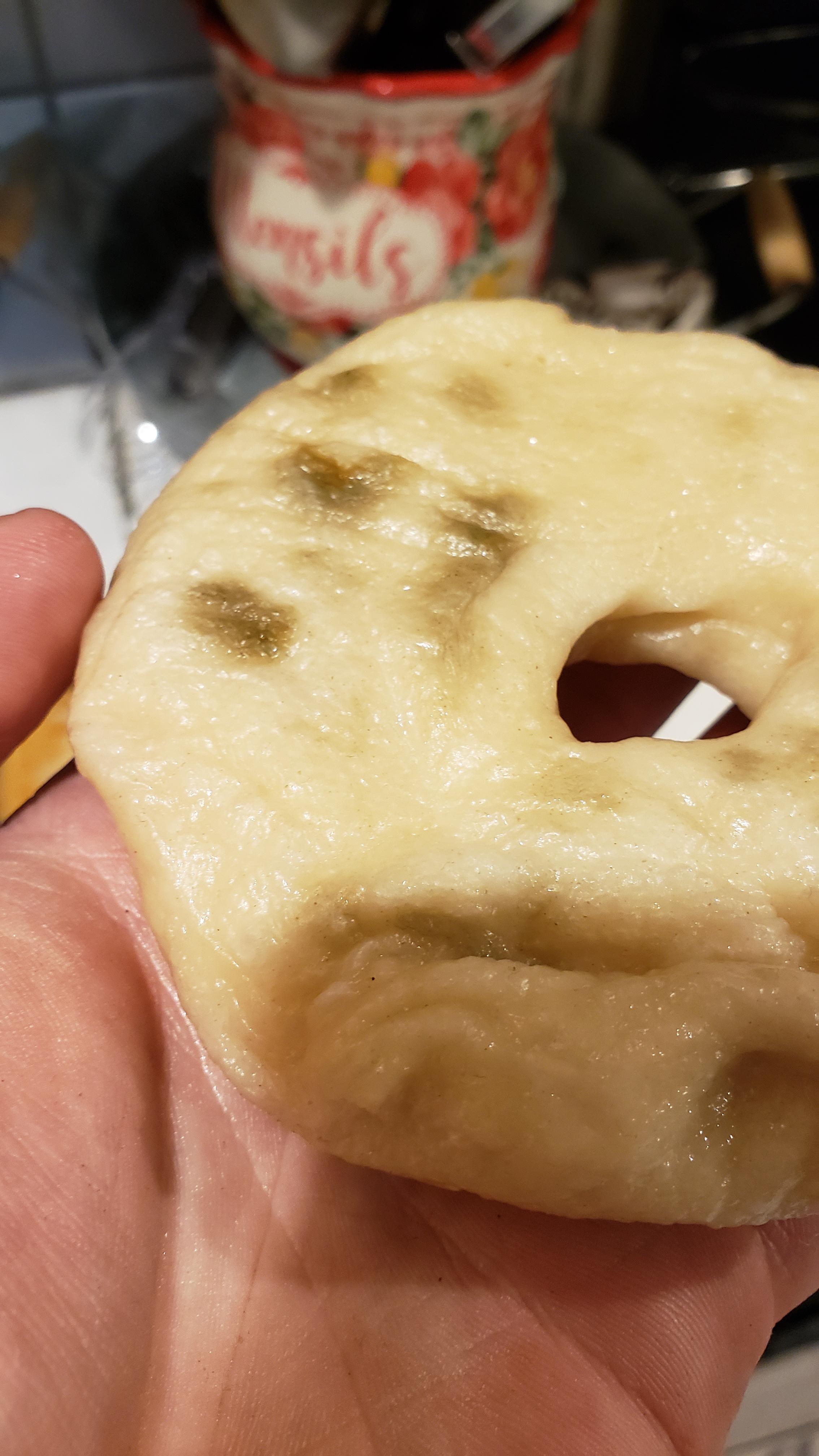 Black splotches formed after boiling bagels? Dining and Cooking
