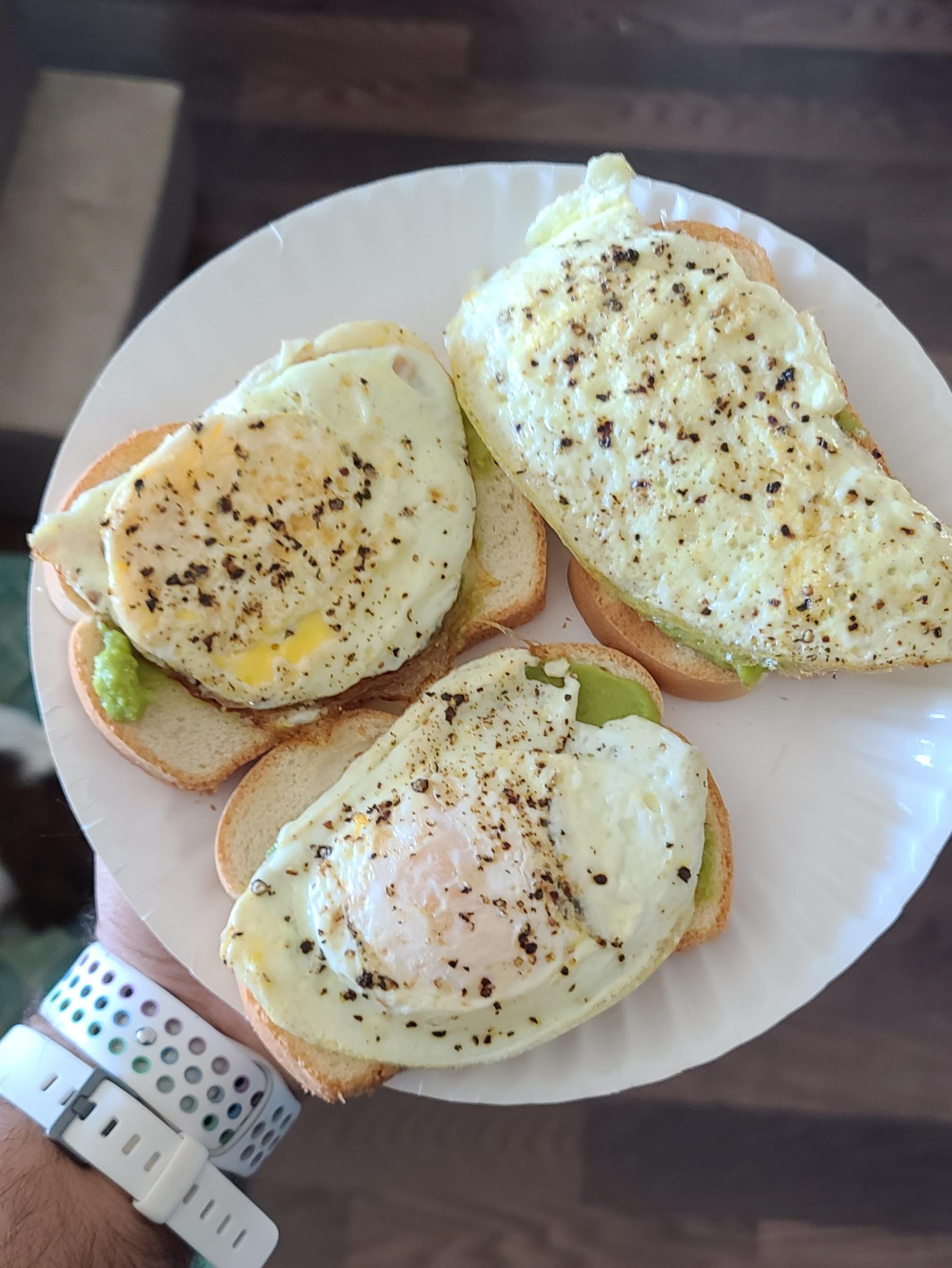 First meal of the day. 375 calories, 24g protein. Avocado toast! 3rd
