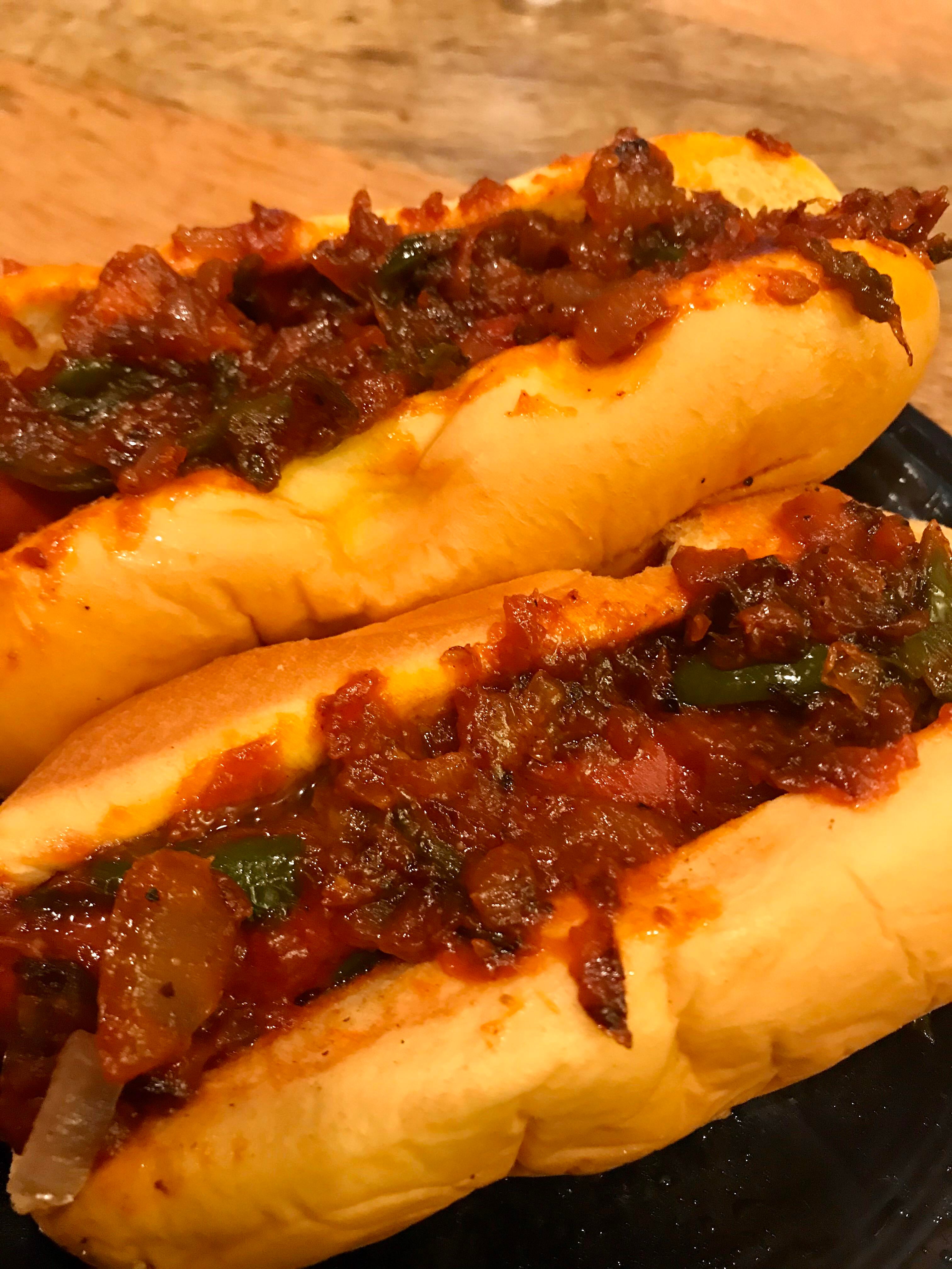 Hot dogs with a jalapeño/red onion/ketchup sauce Dining and Cooking