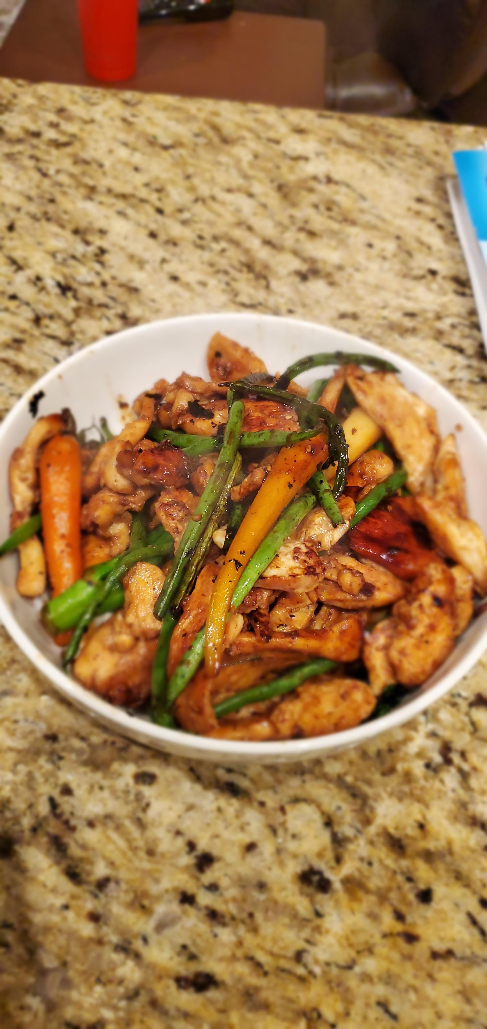 Chicken Stir Fry w/Carrots, Green Beans, and Broccolini. Dining and