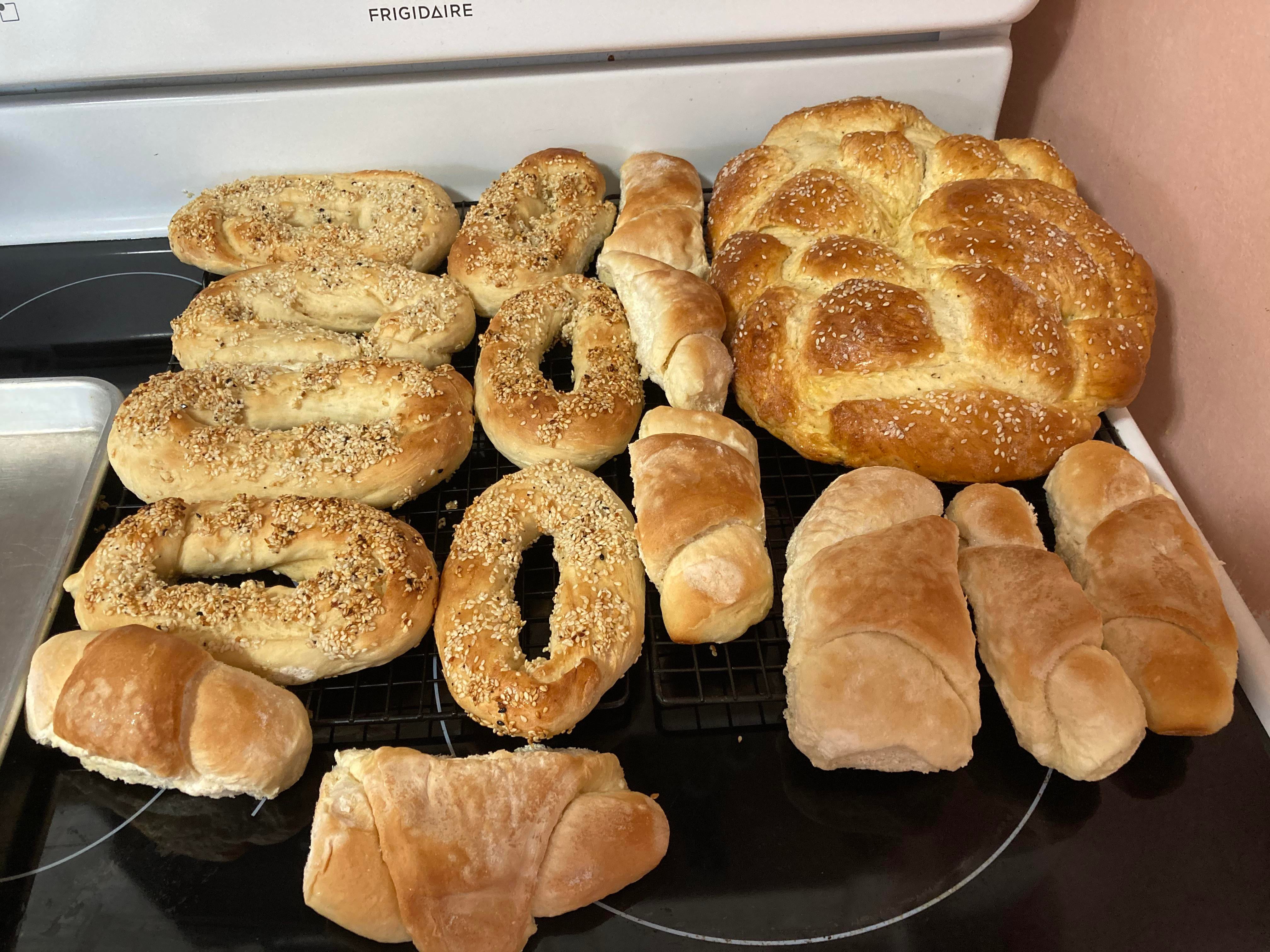 Potato challah, Jerusalem bagels and crescent rolls for the harvest