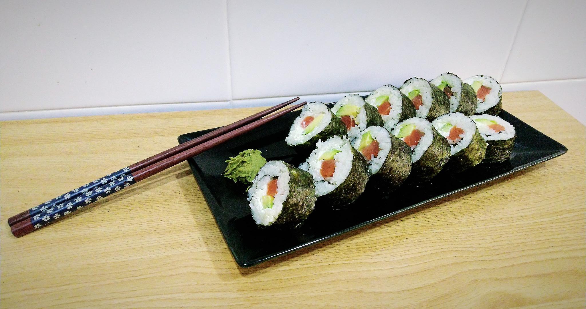 First time preparing sushi. Smoked salmon, avocado and cream cheese