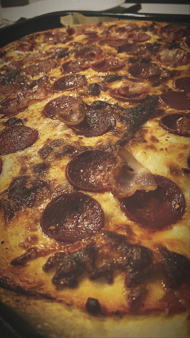 Pepperoni and bacon sheet pan pizza Dining and Cooking