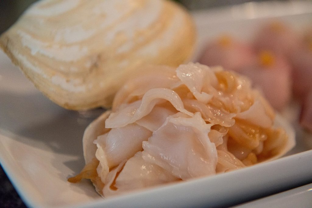 Fresh mirugai (aka geoduck) sashimi! Fresh mirugai has such a clean briny taste and amazing crunchy texture.