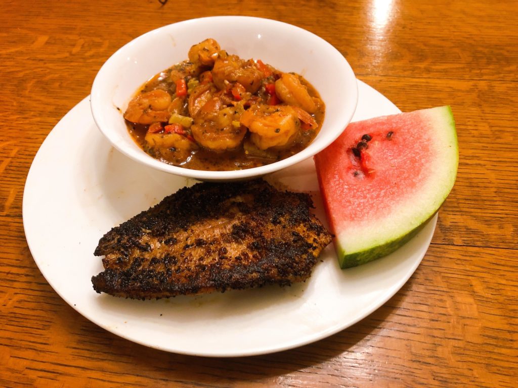 Fresh caught blackened catfish, shrimp etouffee