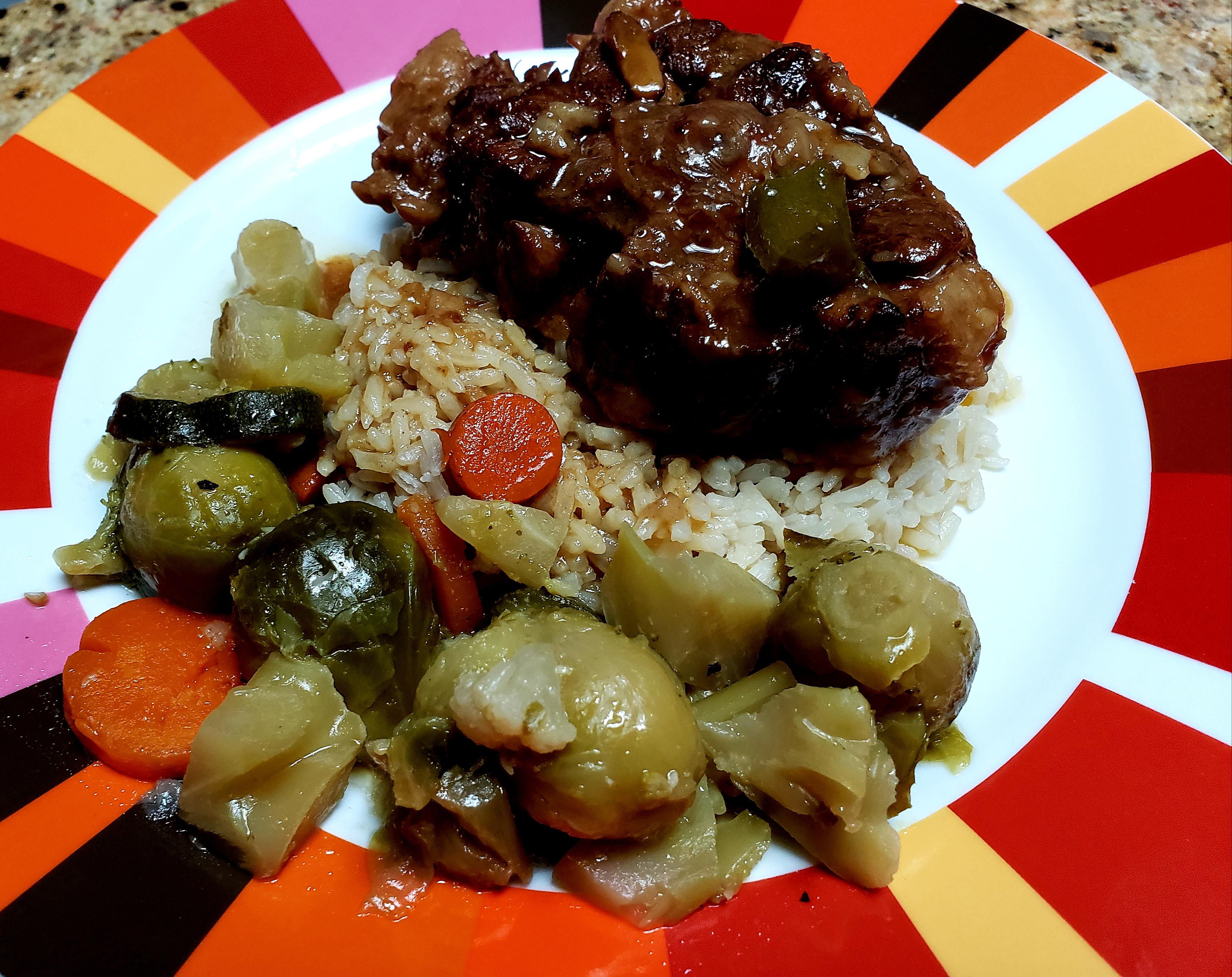 Smothered Oxtails with jasmine rice and mixed veggies Dining and Cooking