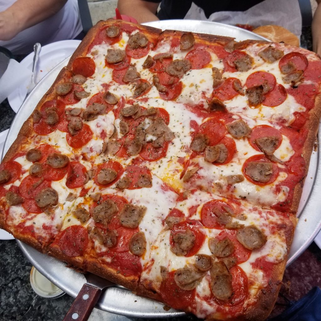 Sicilian pie from a local place! Amazingly crunchy.