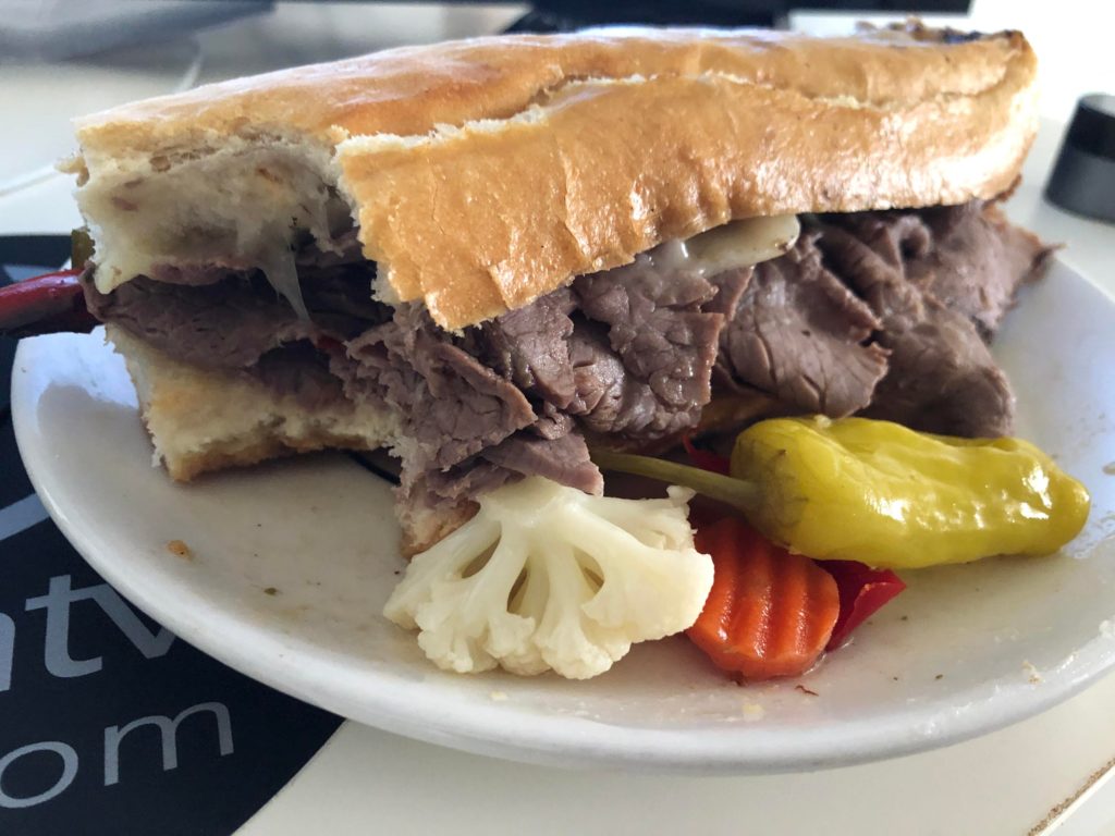 Chicago Italian beef with peppers and giardiniera.
