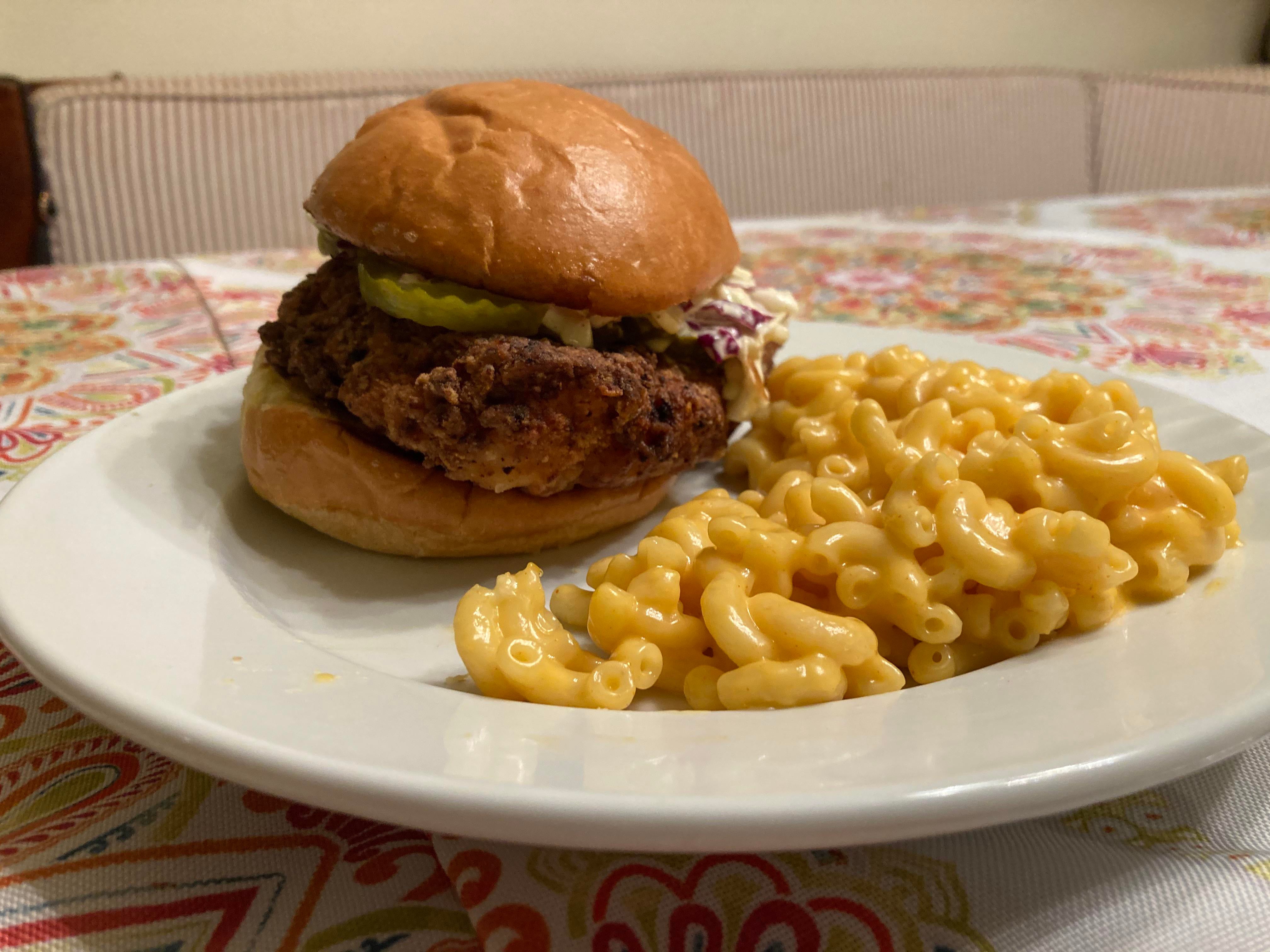 Was craving a spicy chicken sandwich and homemade Mac and cheese