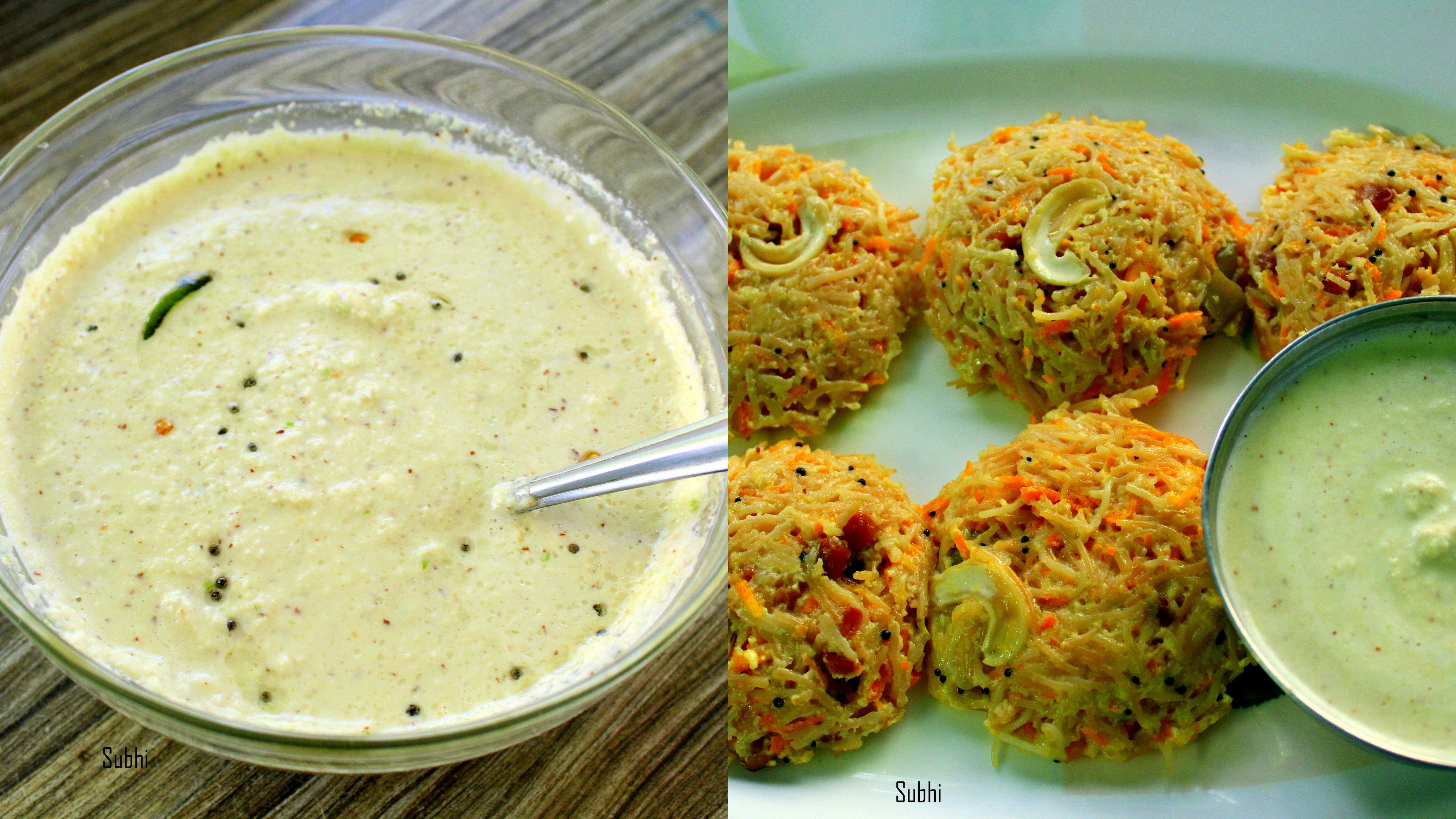 Prepared Semiya[Vermicilli] Idli & Peanut Coconut Chutney for Breakfast Dining and Cooking