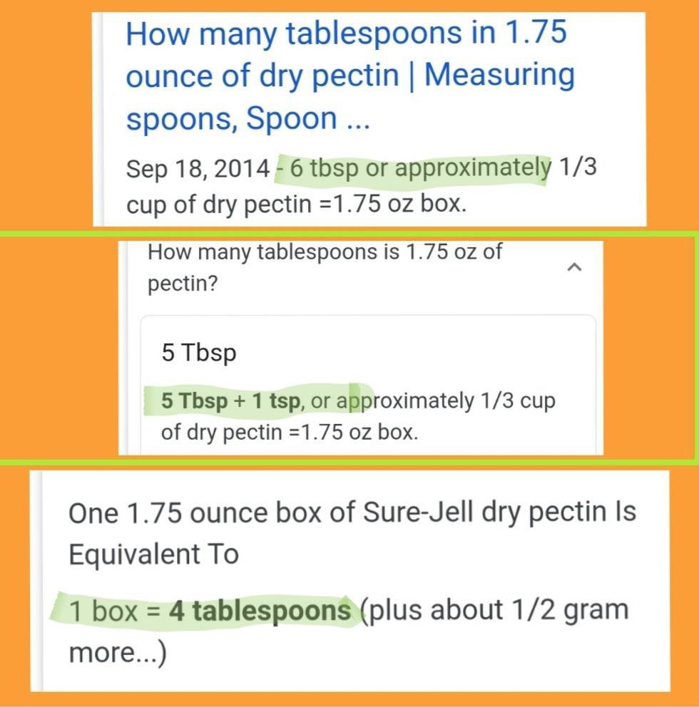 how many tablespoons of pectin = 1 box of dry pectin? Dining and Cooking