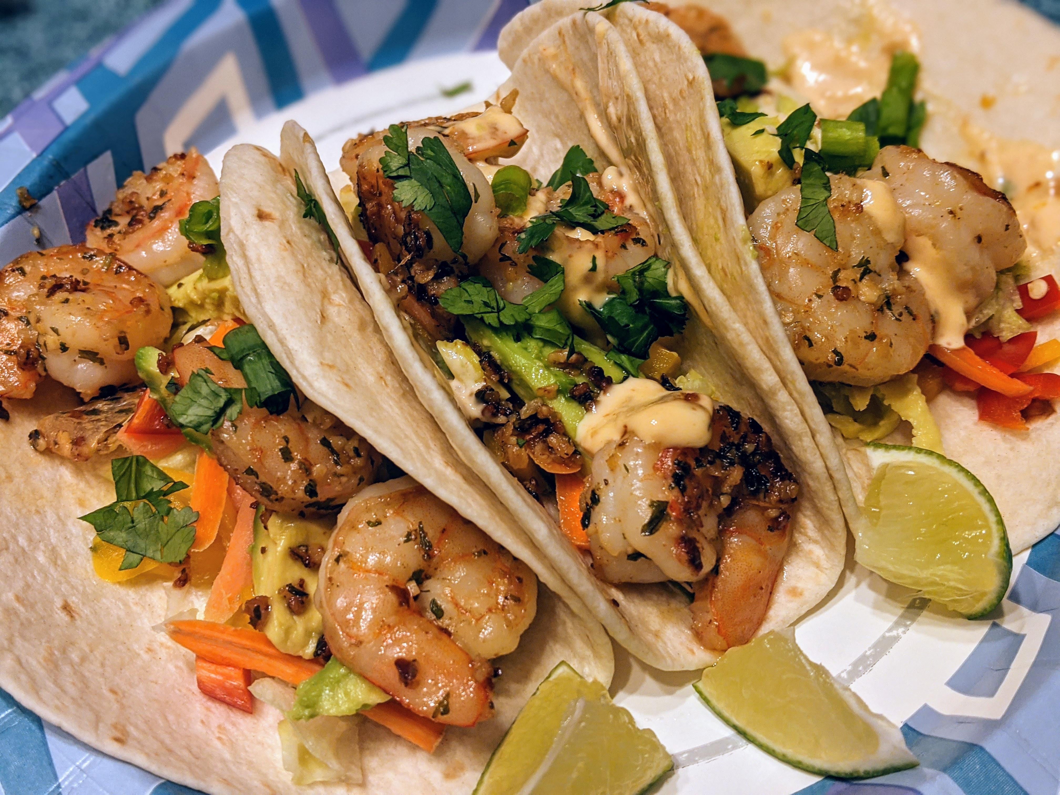 Shrimp Tacos with a spicy garlic ginger sauce Dining and Cooking