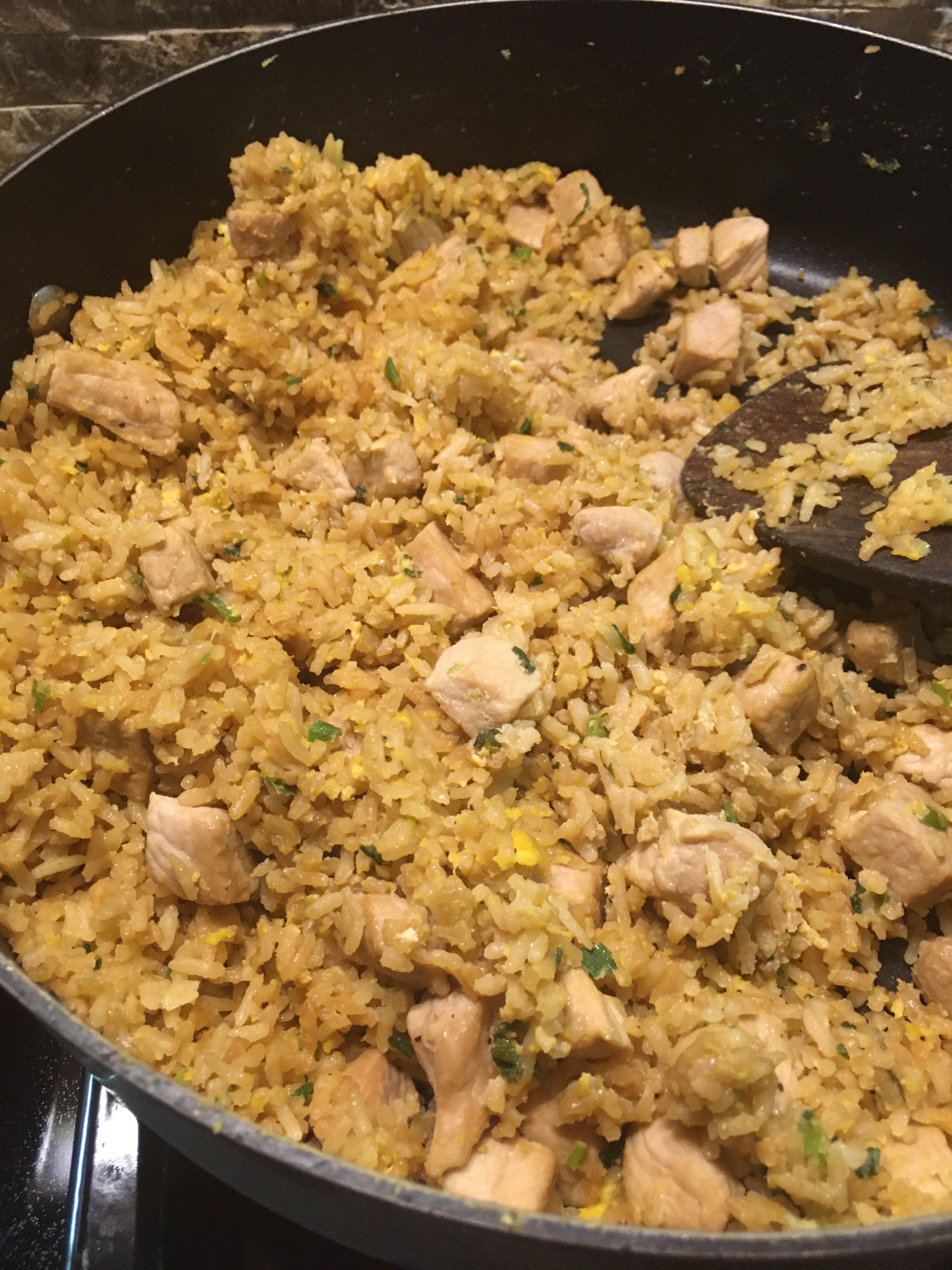 Pork Fried Rice with green onions, complete Dining and Cooking