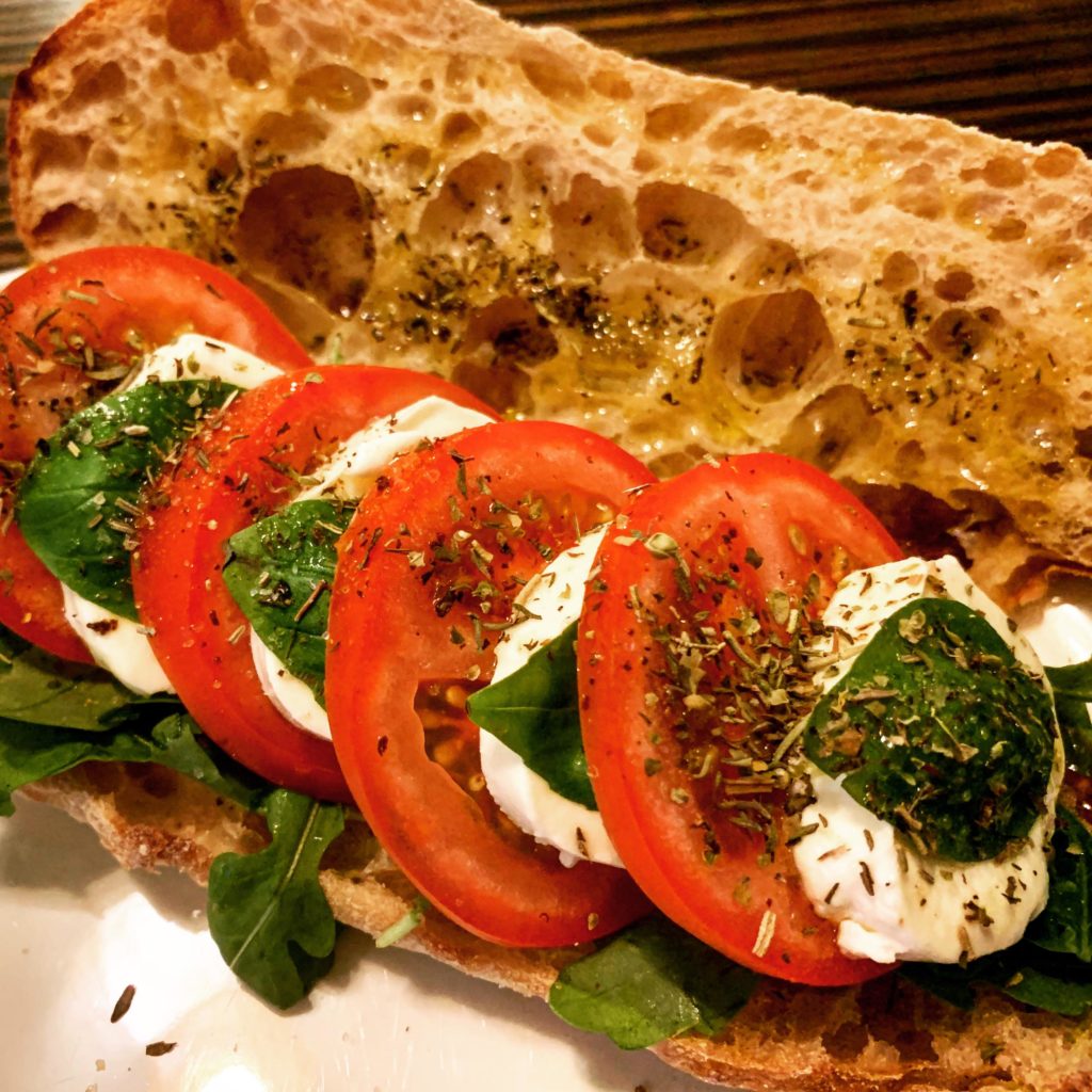 Caprese sandwich on ciabatta