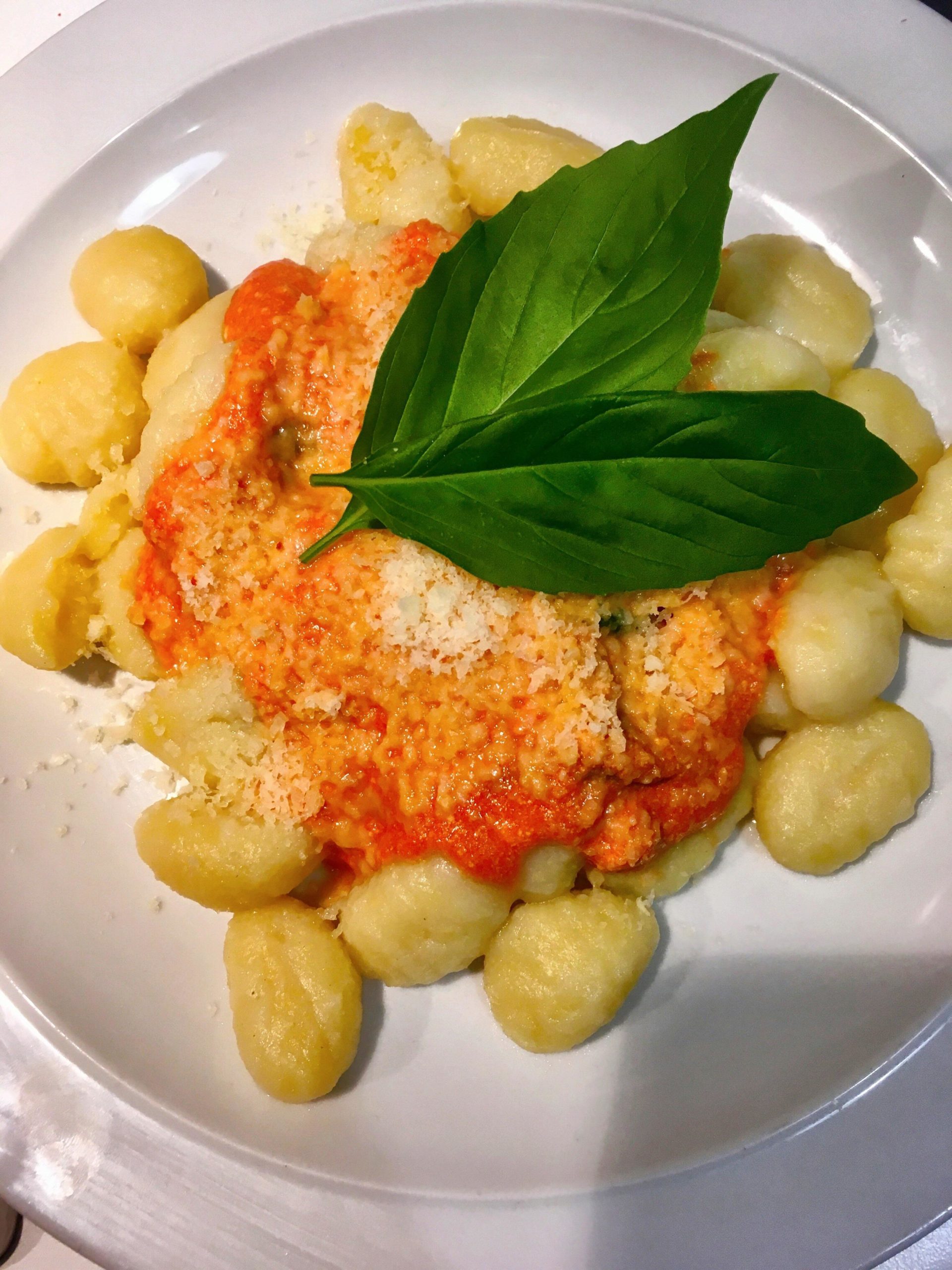 Gnocchi with creamy tomato sauce, parmigiano reggiano and fresh basil. Dining and Cooking