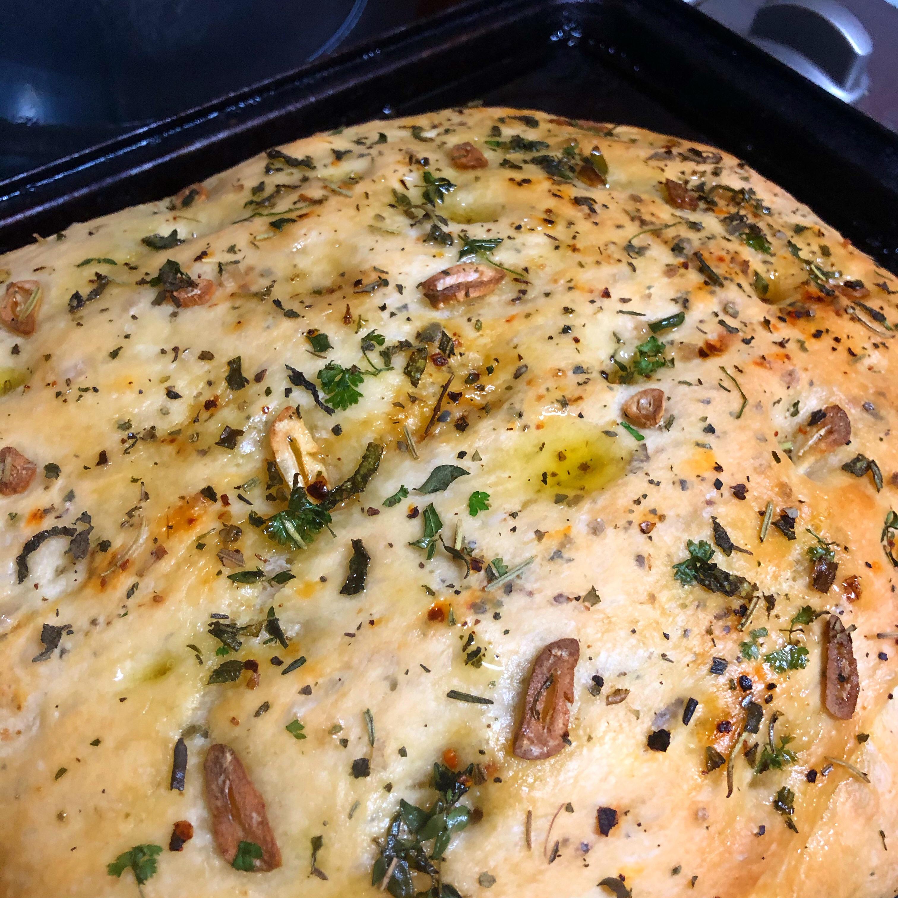 Still getting the hang of focaccia but this Italian herbs and garlic