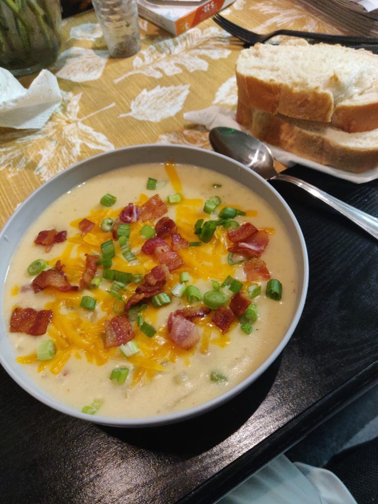 Creamy Baked Potato Soup w/ Italian Bread on a semi-cold day
