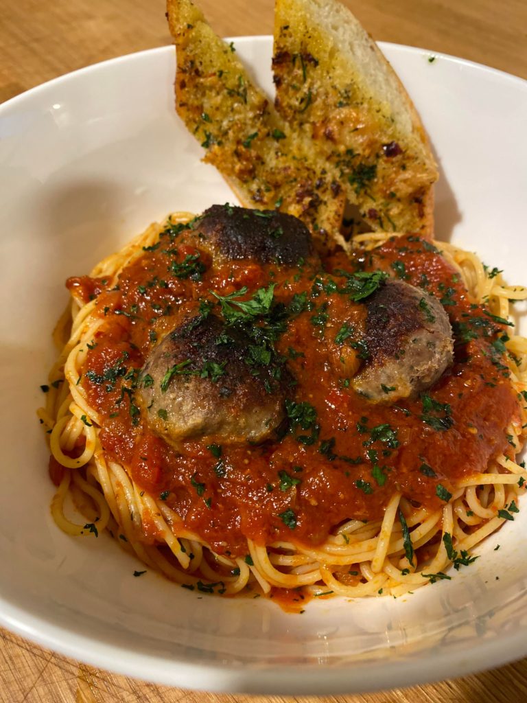 Spaghetti & meatballs with garlic bread - all from scratch