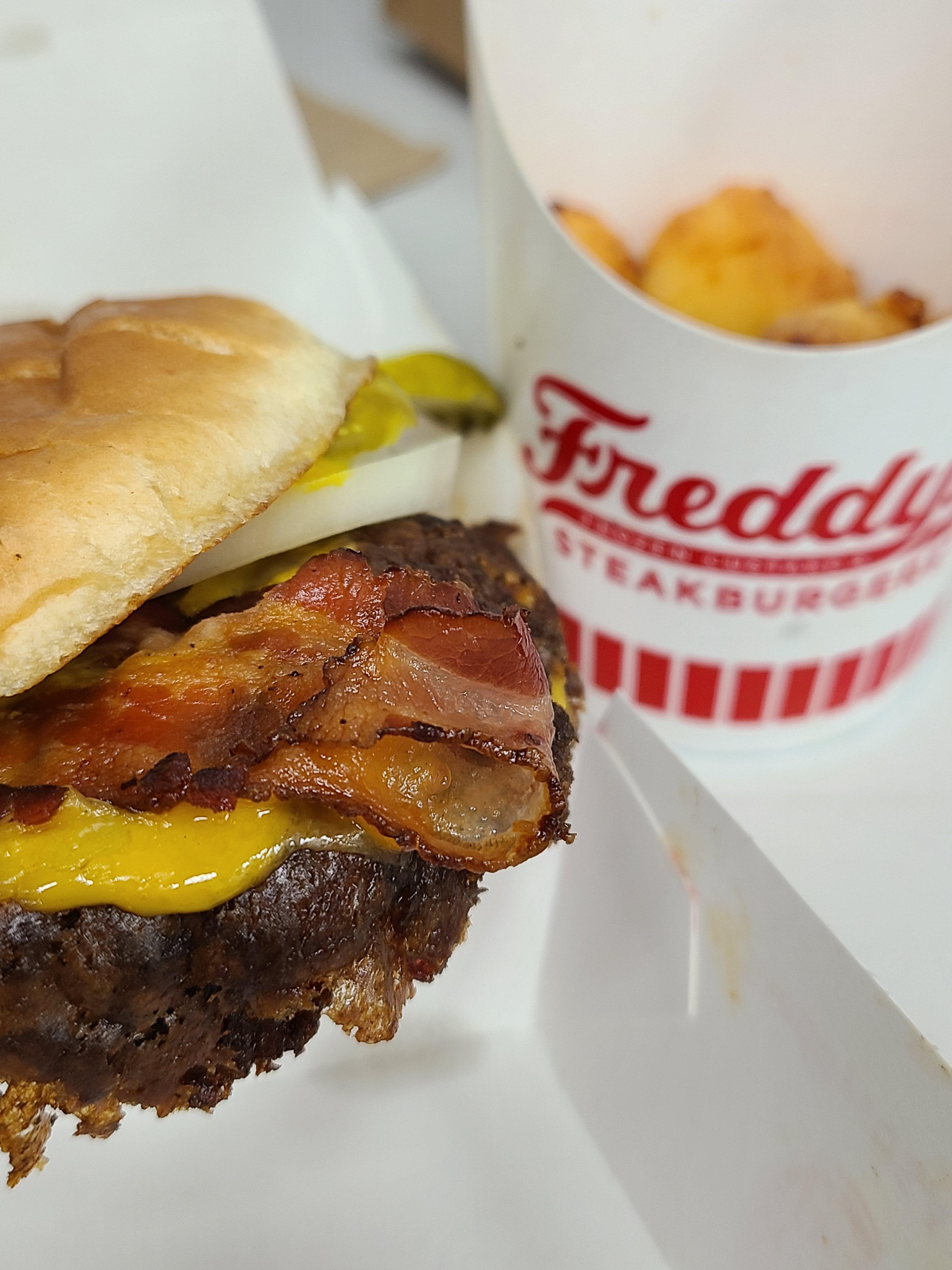 Bacon Cheese Double Steakburger and Cheese Curds from Freddy's Dining