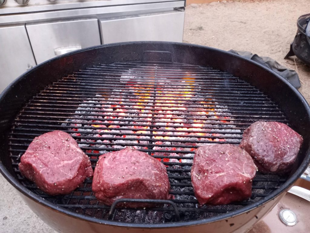 Grilled up some wagyu baseball steaks on the Weber Kettle