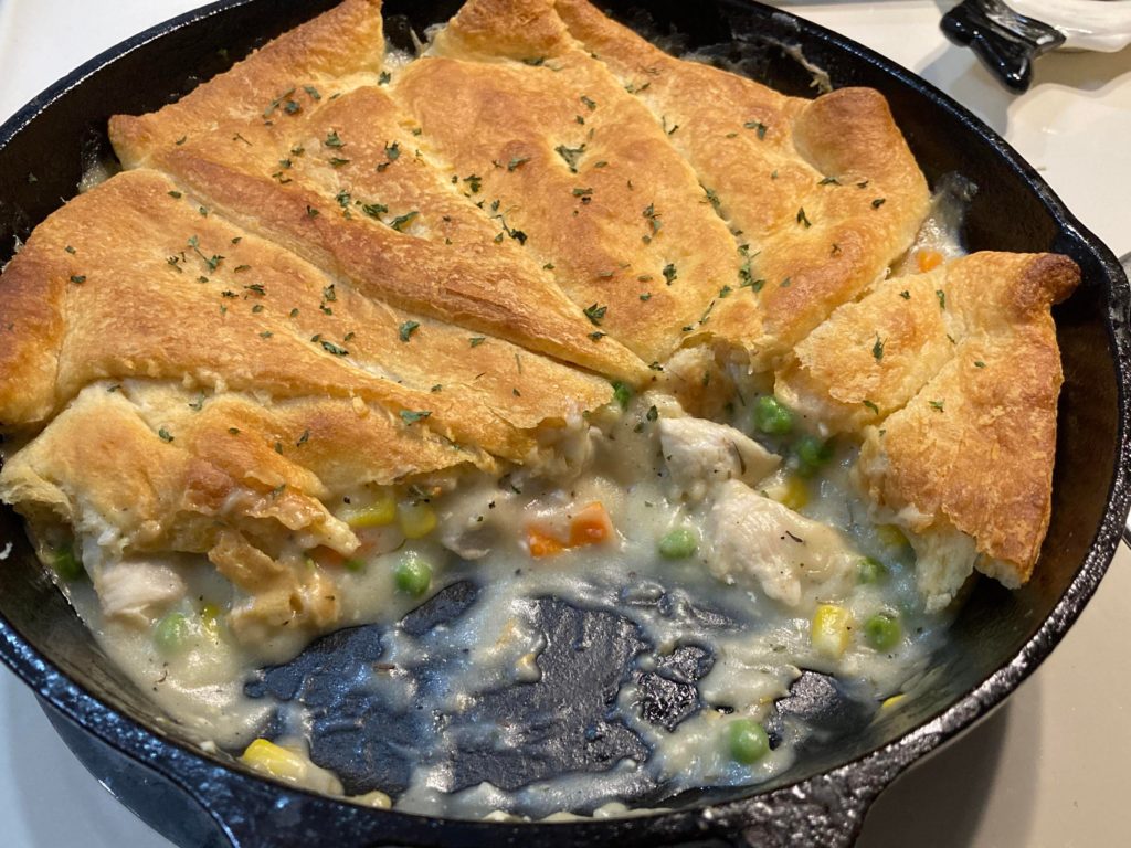 Easy cast iron chicken pot pie dinner