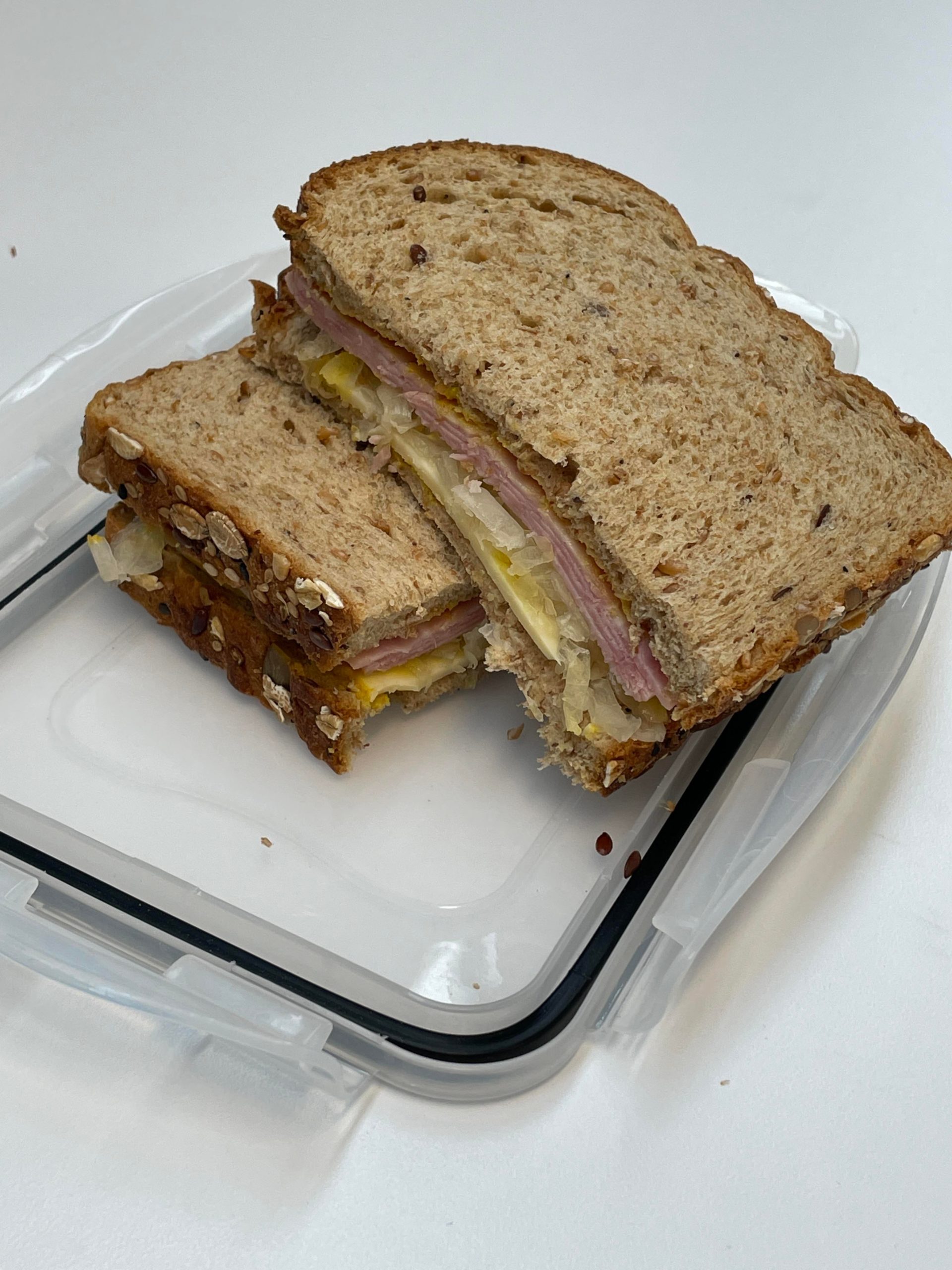 Ham, Swiss, kraut and yellow mustard. Dining and Cooking