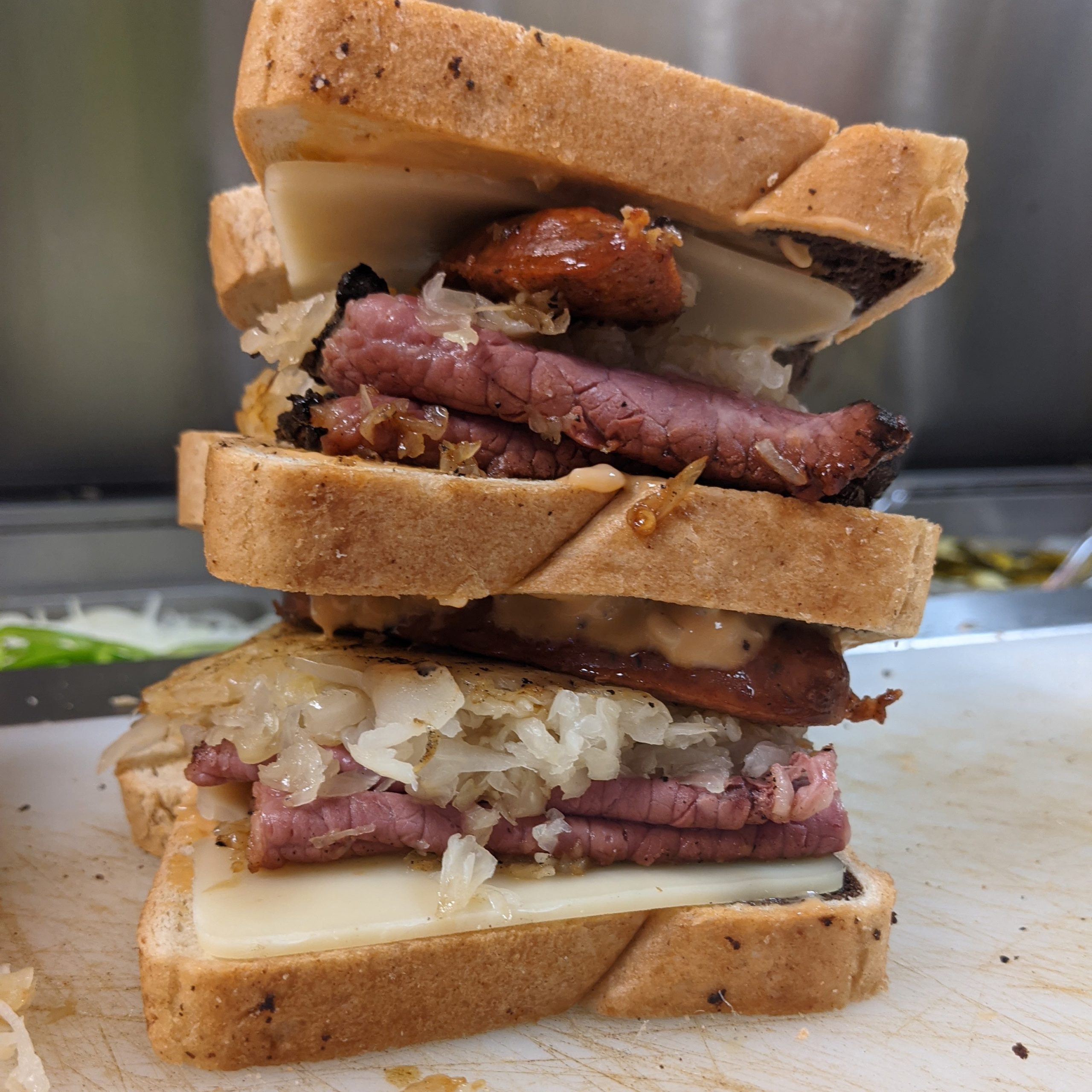 This right here is called the Francis it has pastrami with sauerkraut