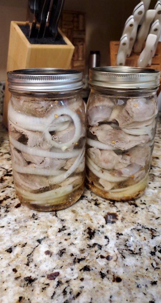 Two quarts of pickled turkey gizzards! Not bad for a Monday night.