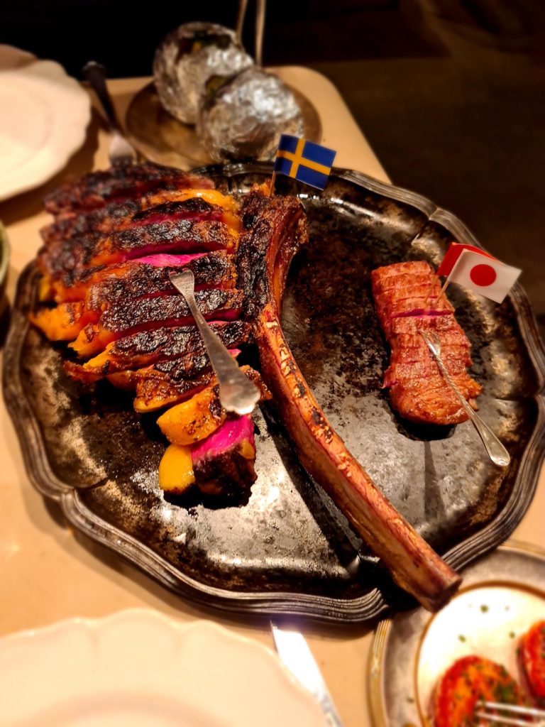 Tomahawk steak and A5 Miyazaki prefecture wagyu beef