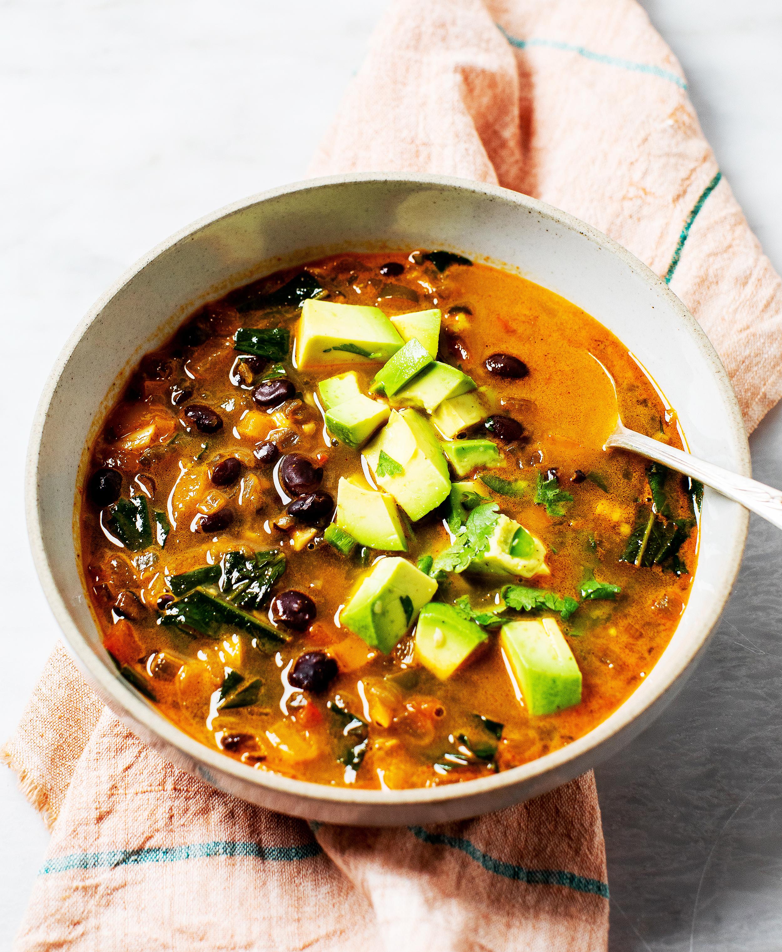 More Beans! Spicy Black Bean Soup with Avocado. No blender required ...