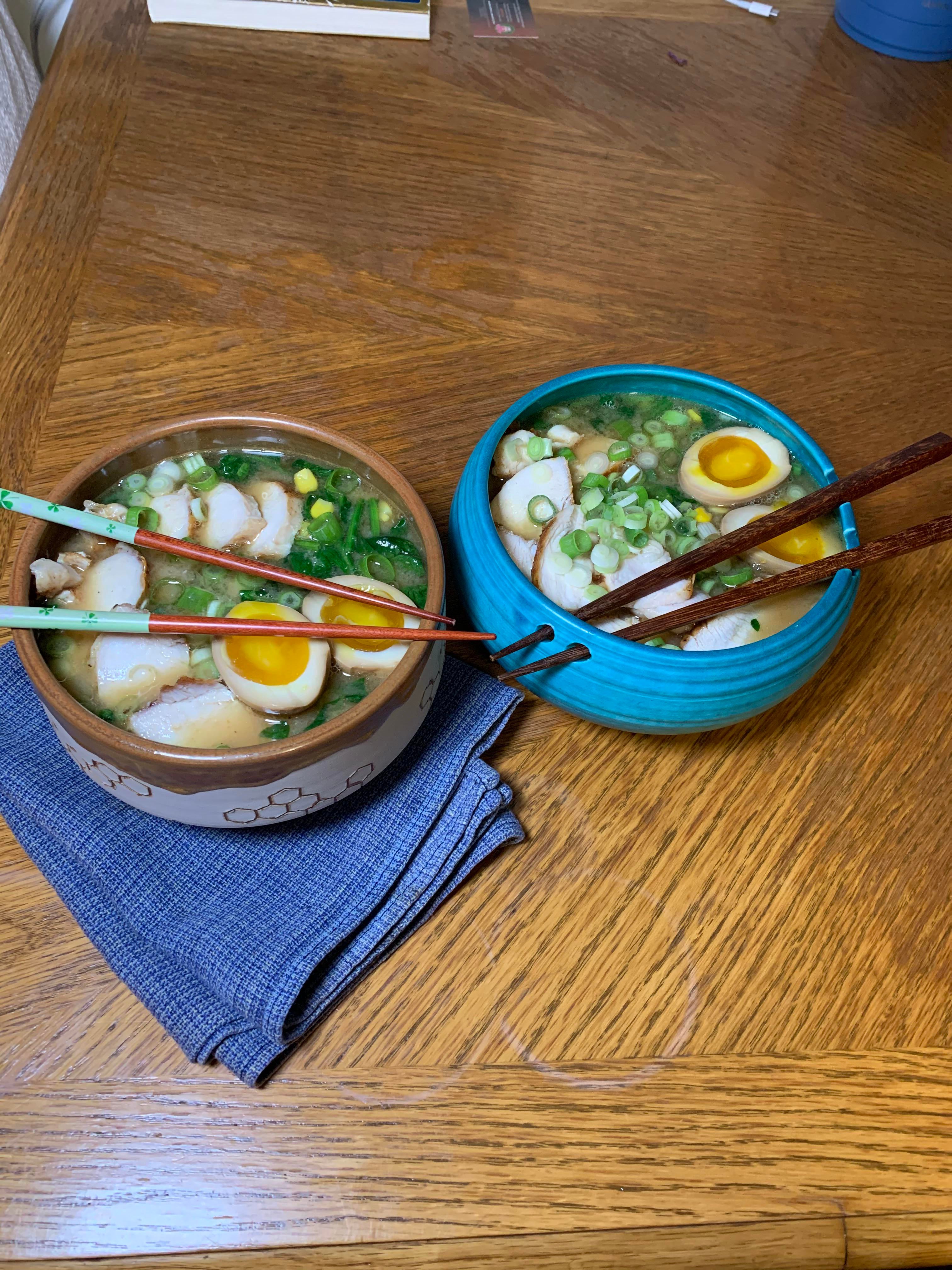 48 hours in the making; Beef broth miso ramen. Dining and Cooking