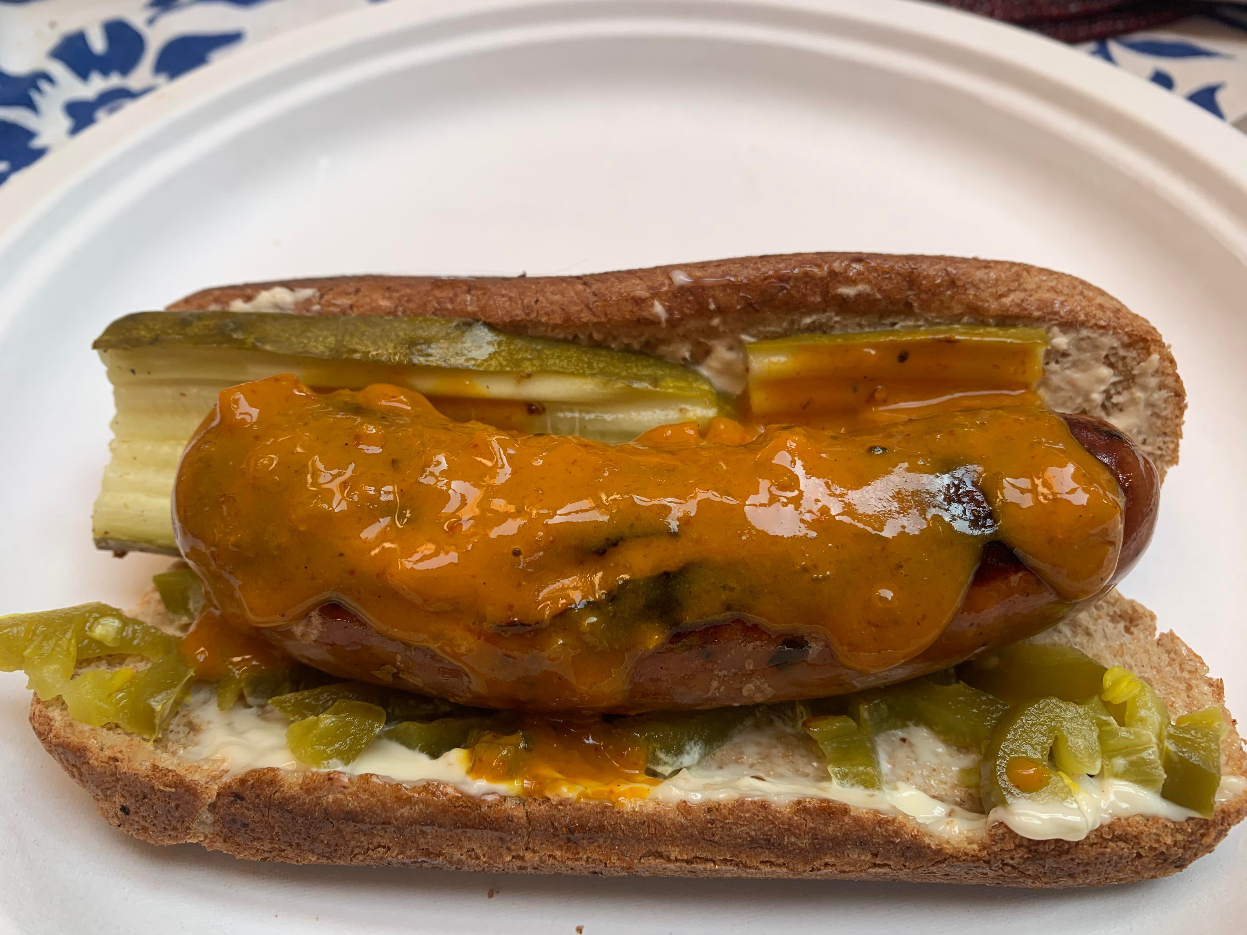 Mango habanero chicken sausage, Mayo, pickled jalapeño, horseradish